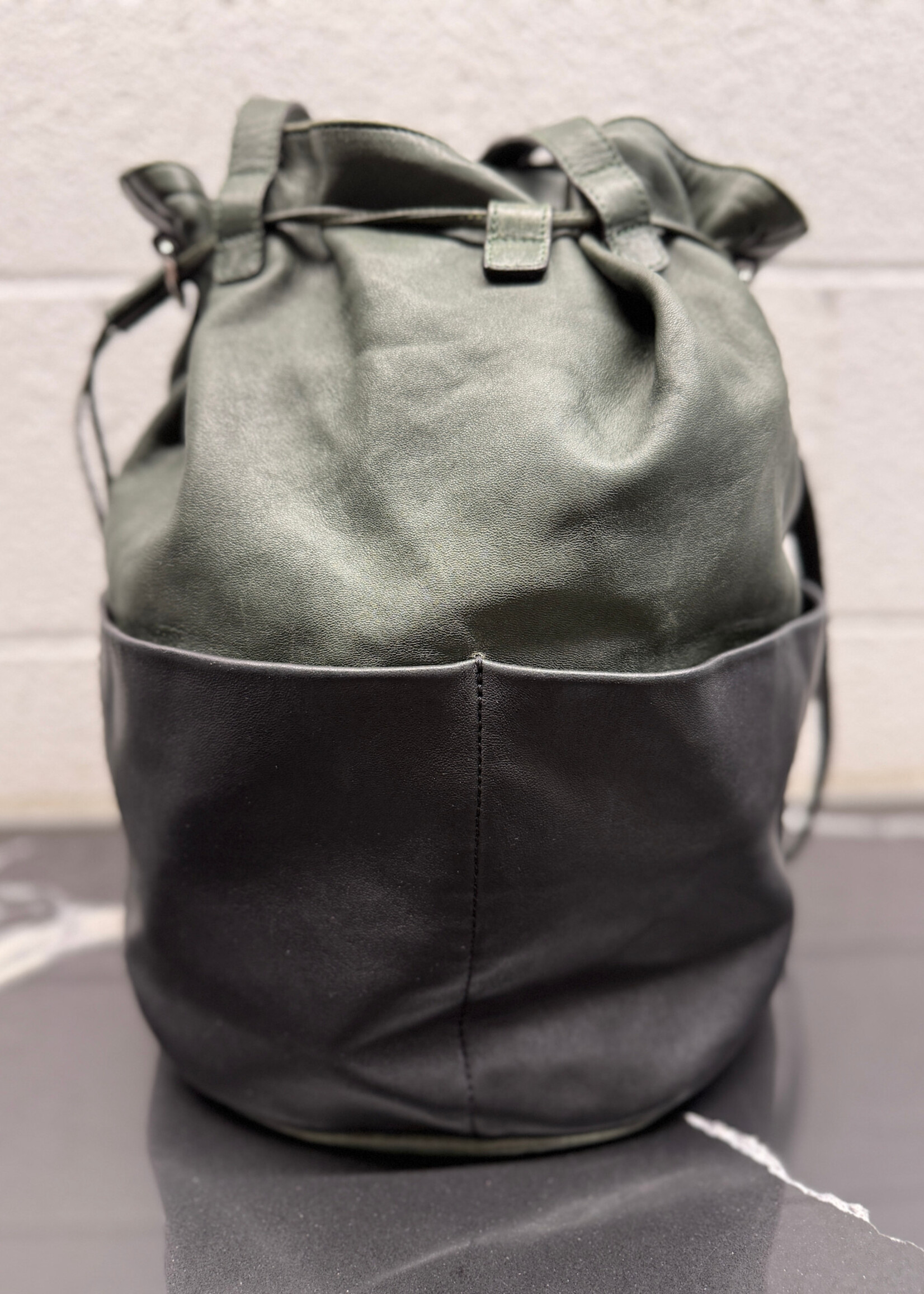 Marni Green Black Leather Bucket Bag