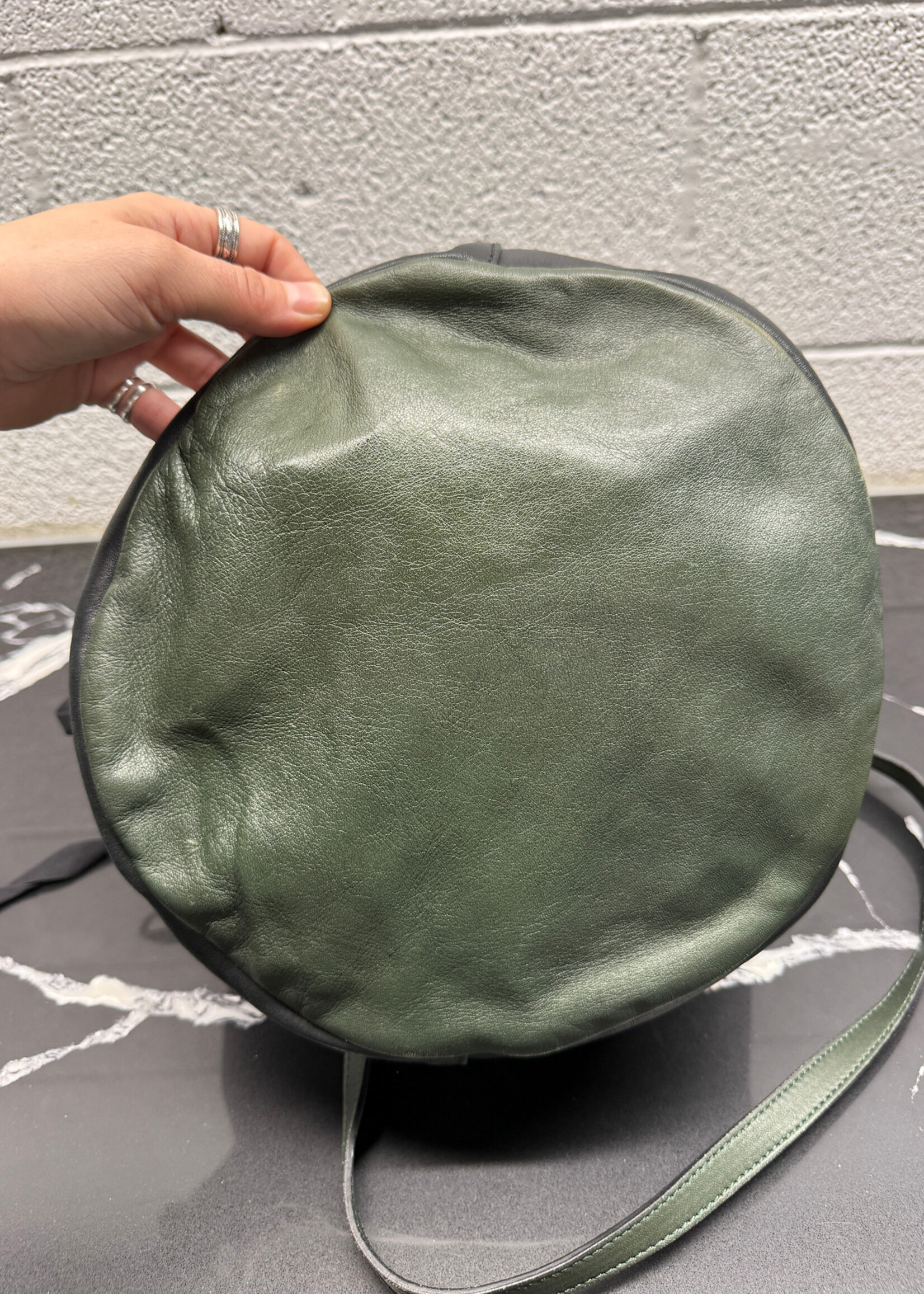 Marni Green Black Leather Bucket Bag