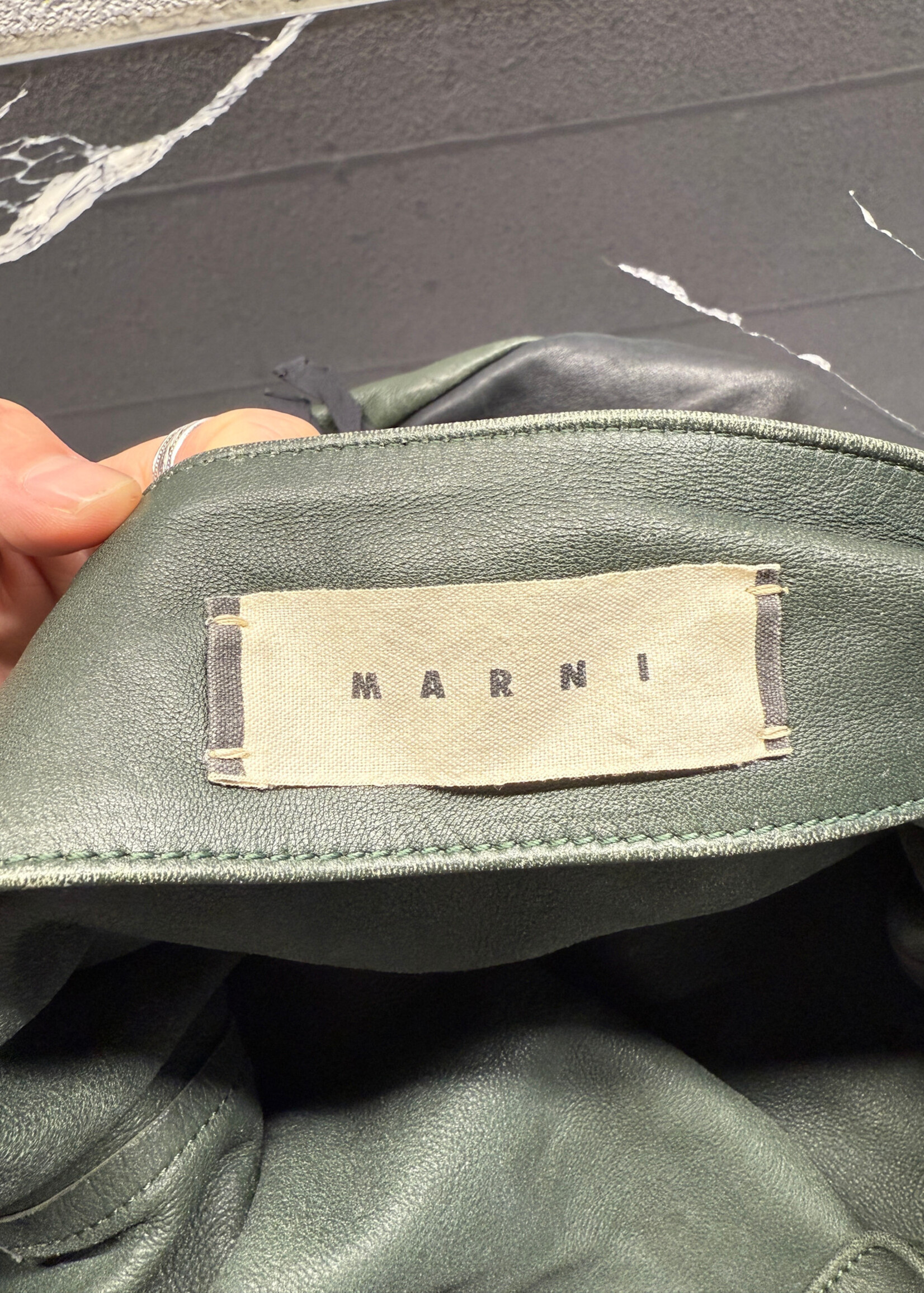 Marni Green Black Leather Bucket Bag