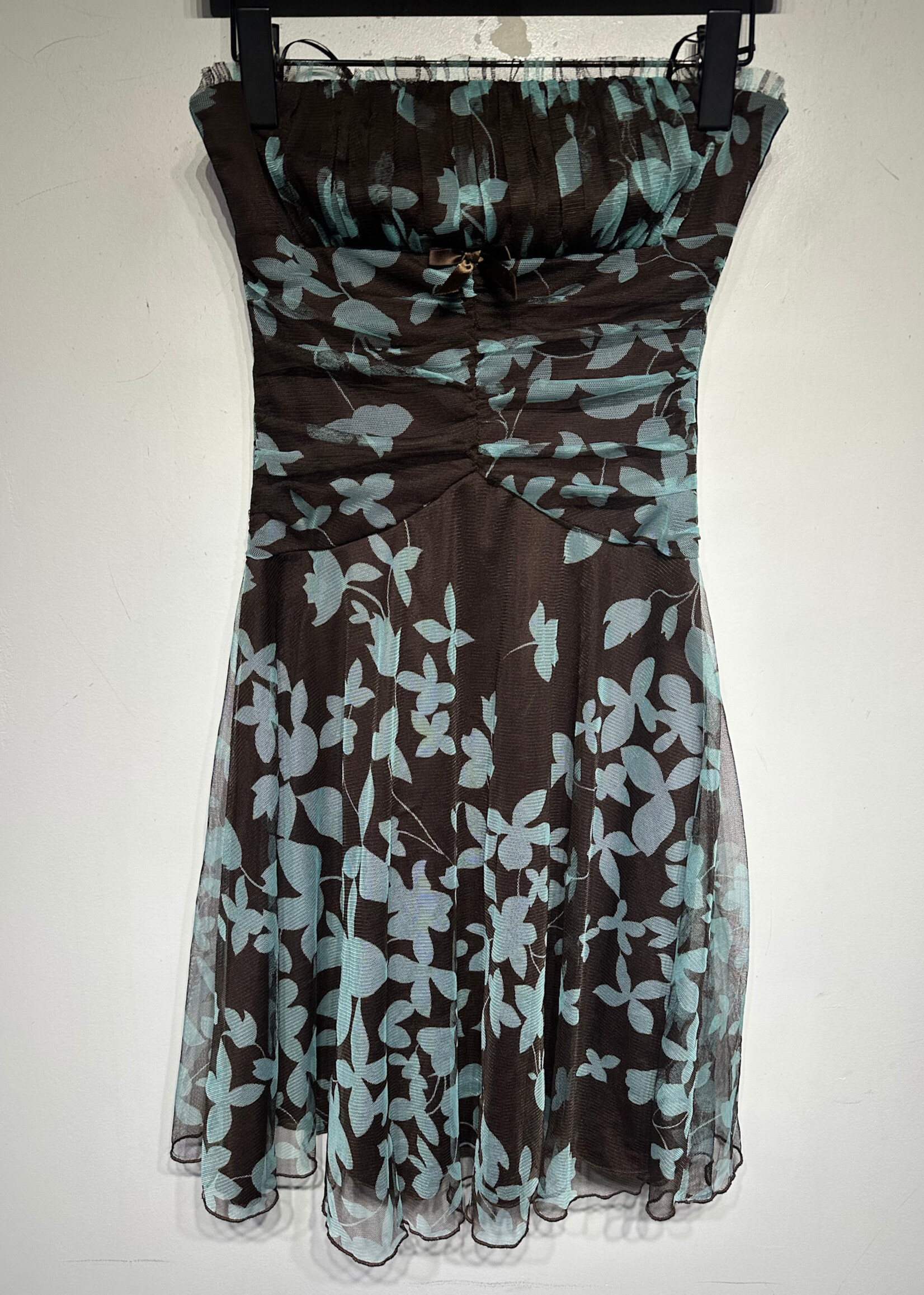Teeze Me Blue Brown Strapless Dress S