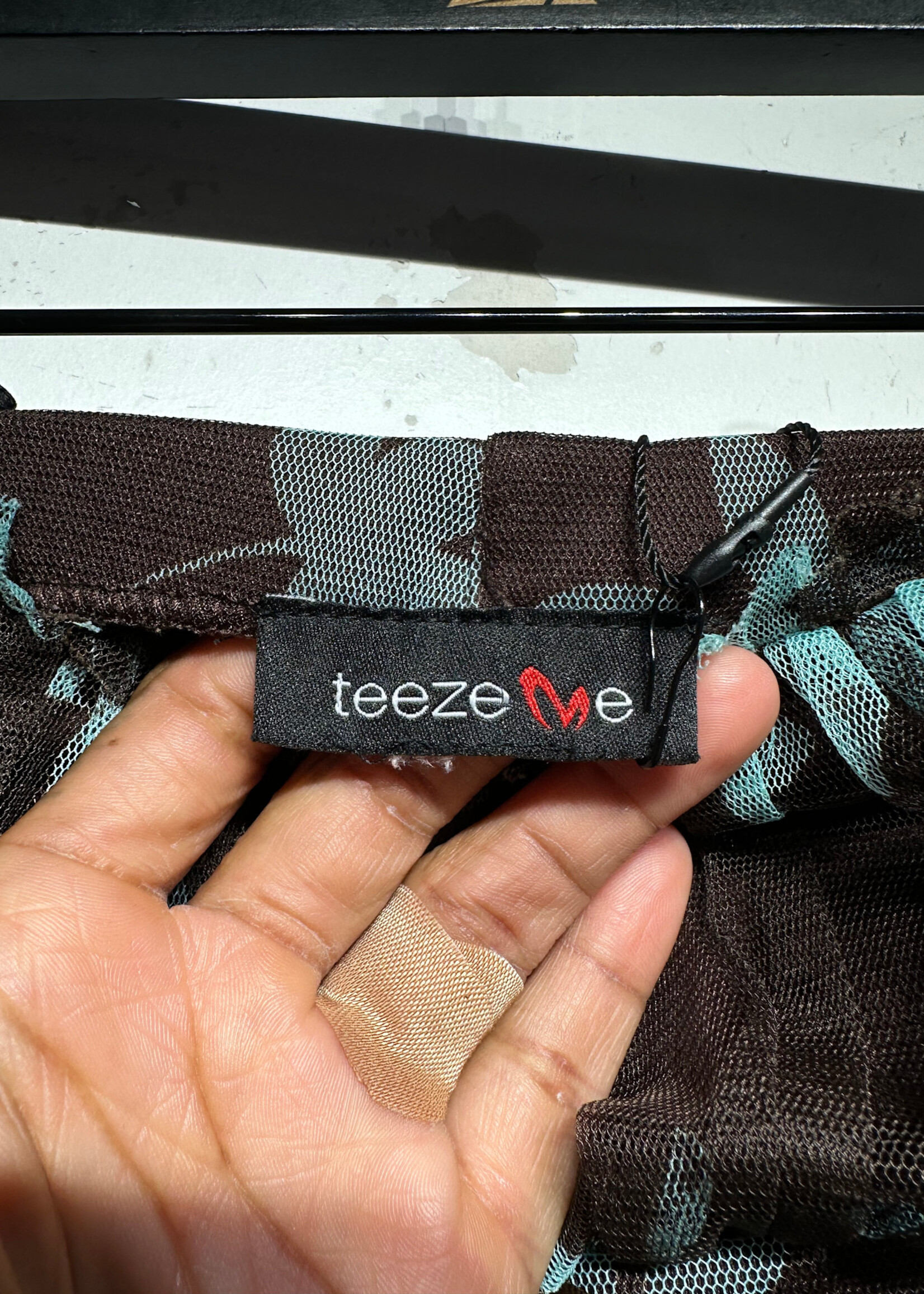 Teeze Me Blue Brown Strapless Dress S