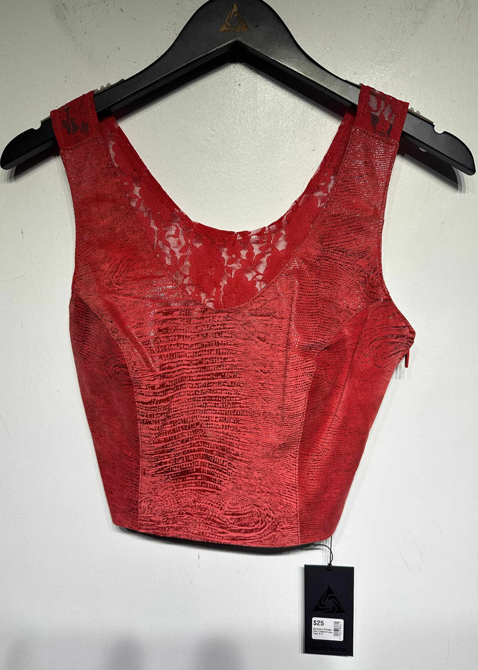 Bermans Vintage Red Leather/Lace Tank S