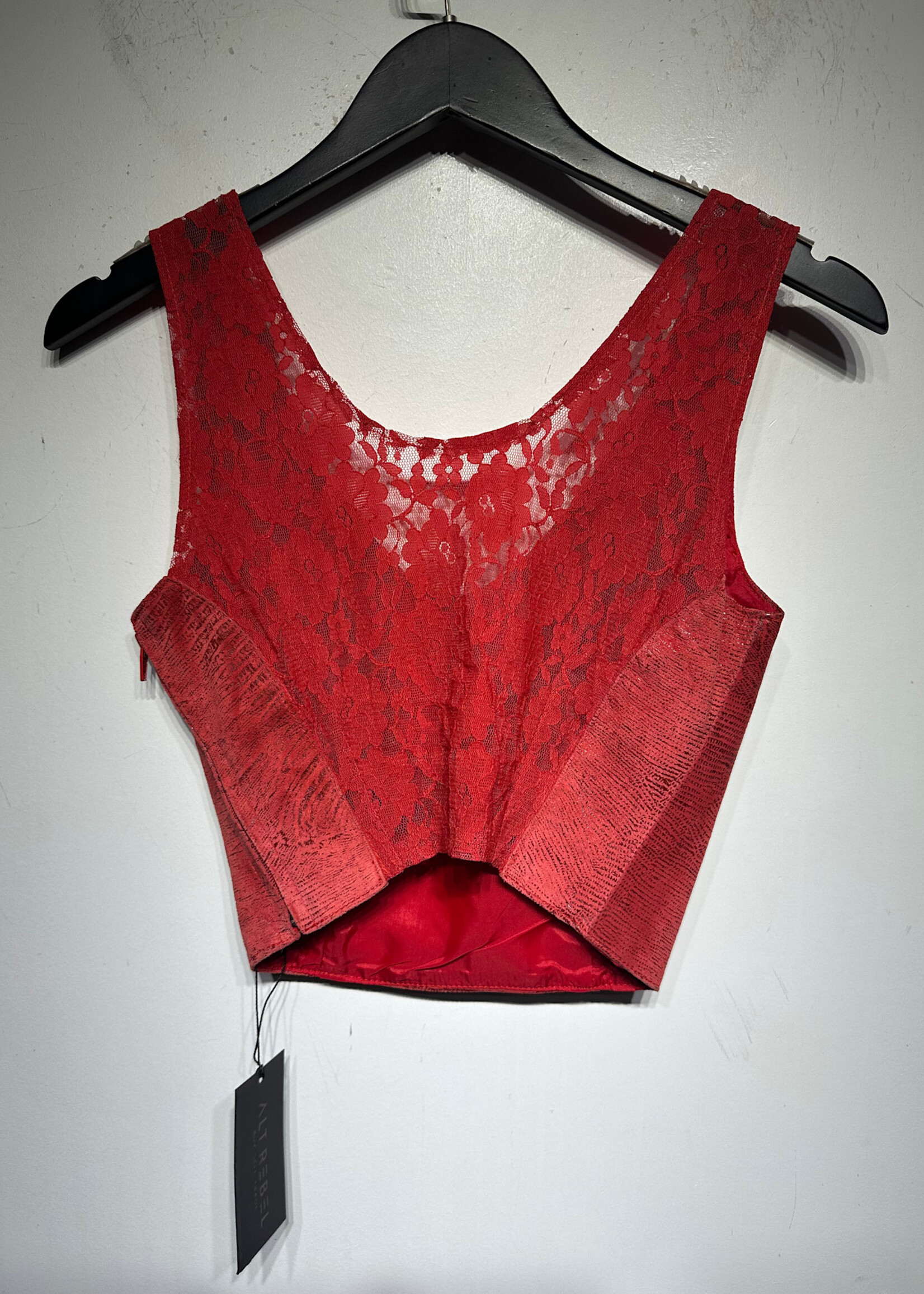 Bermans Vintage Red Leather/Lace Tank S