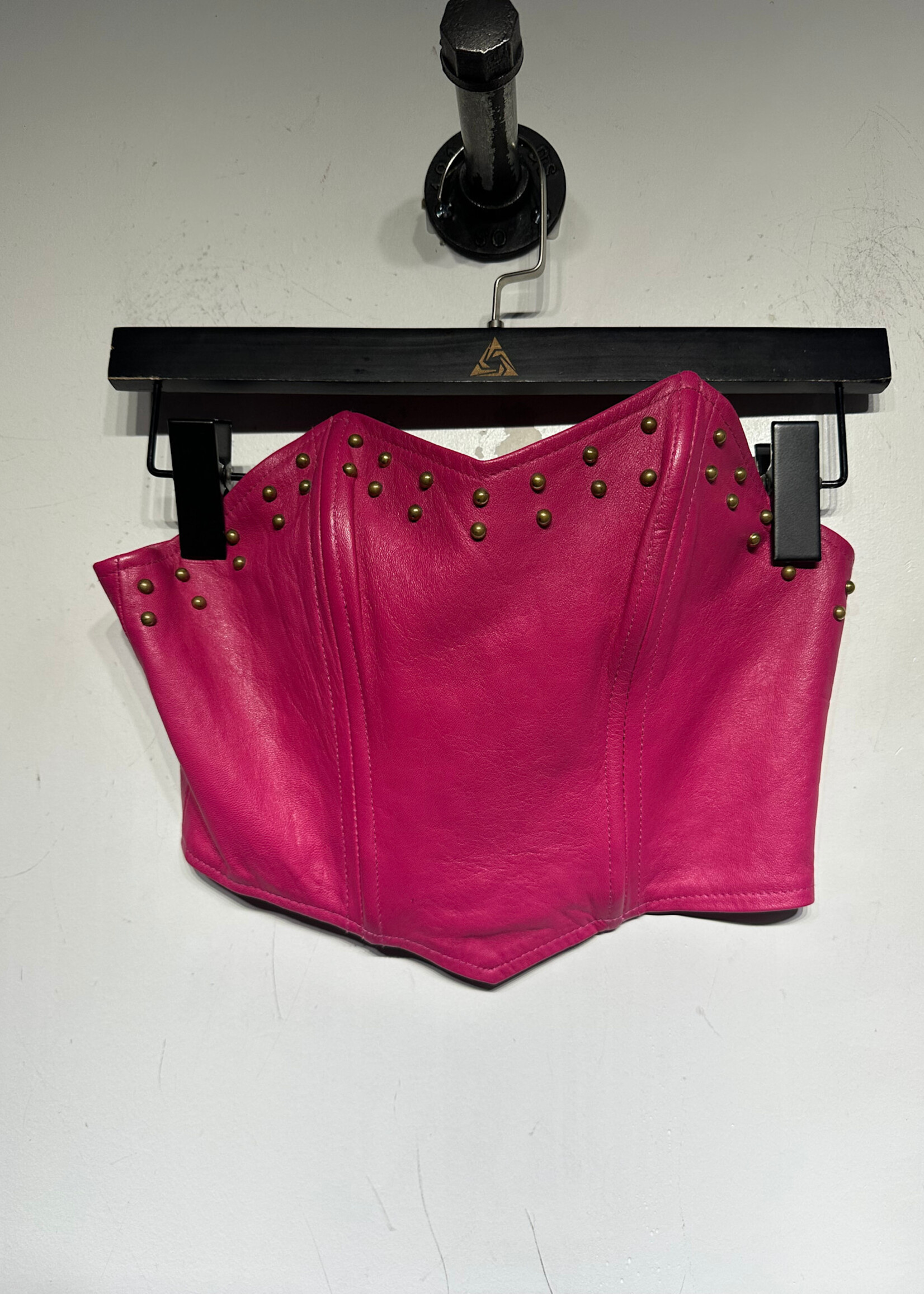 Vintage No Label Hot Pink Leather Strapless Top XS