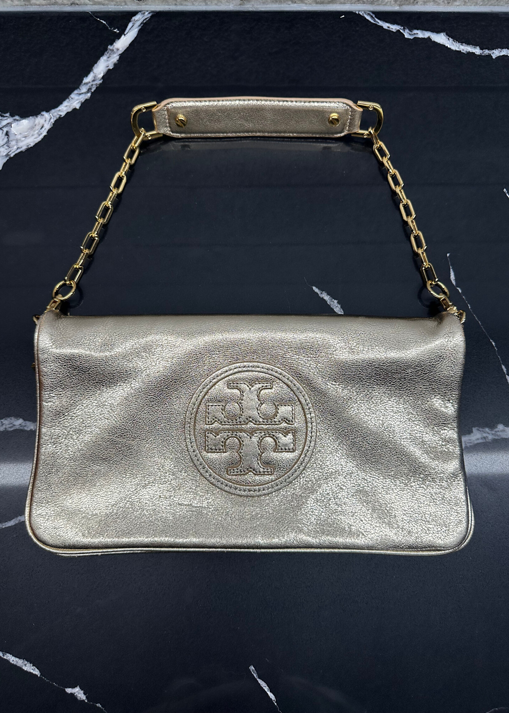 Tory Burch Gold Foldover Leather Purse