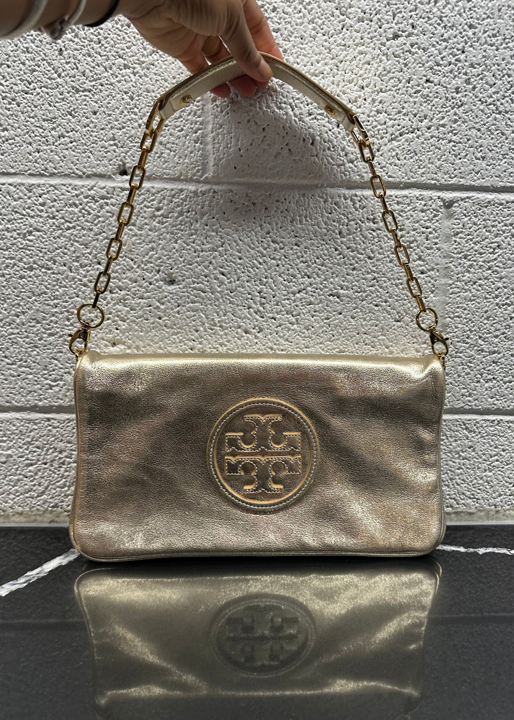 Tory Burch Gold Foldover Leather Purse