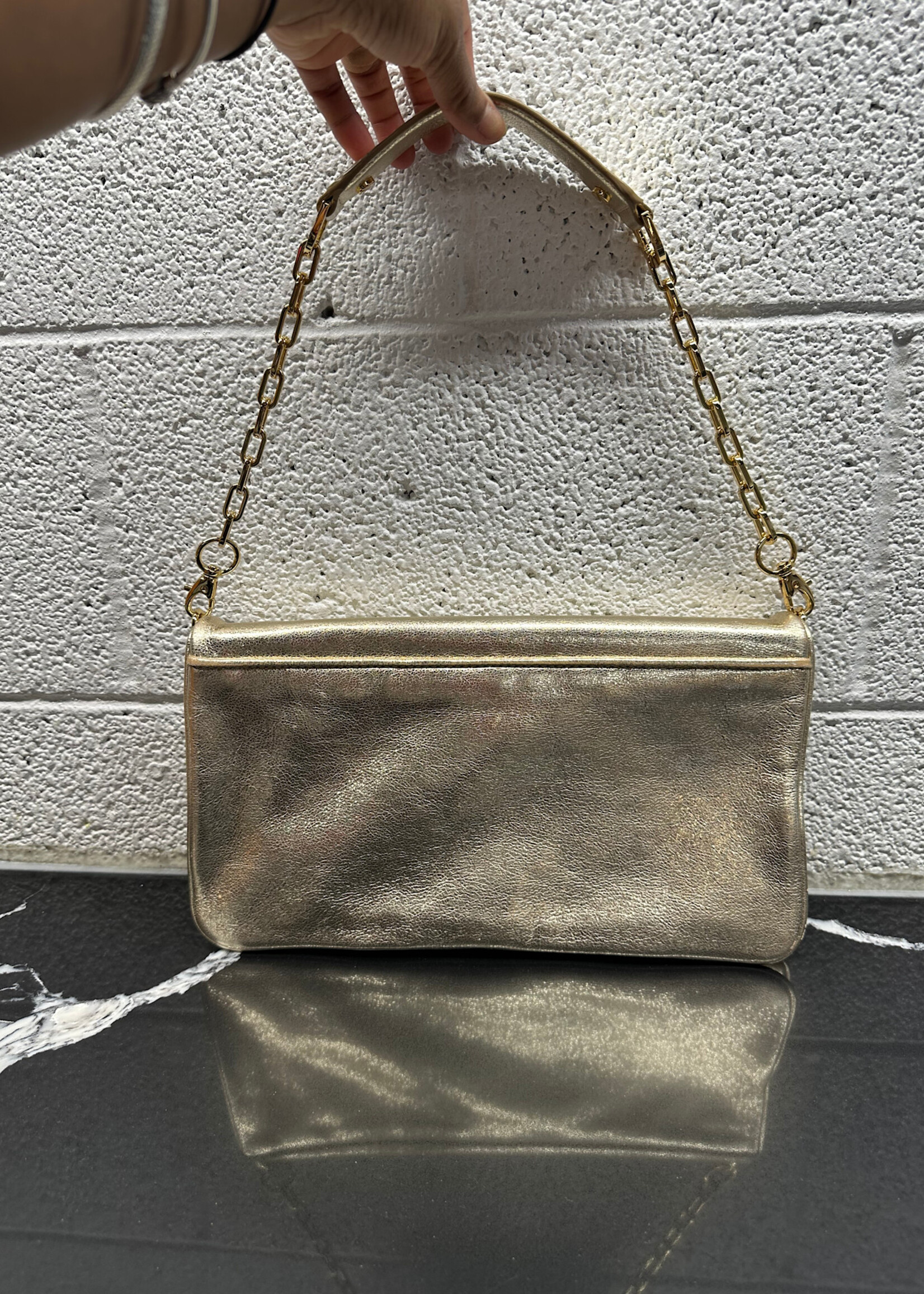 Tory Burch Gold Foldover Leather Purse