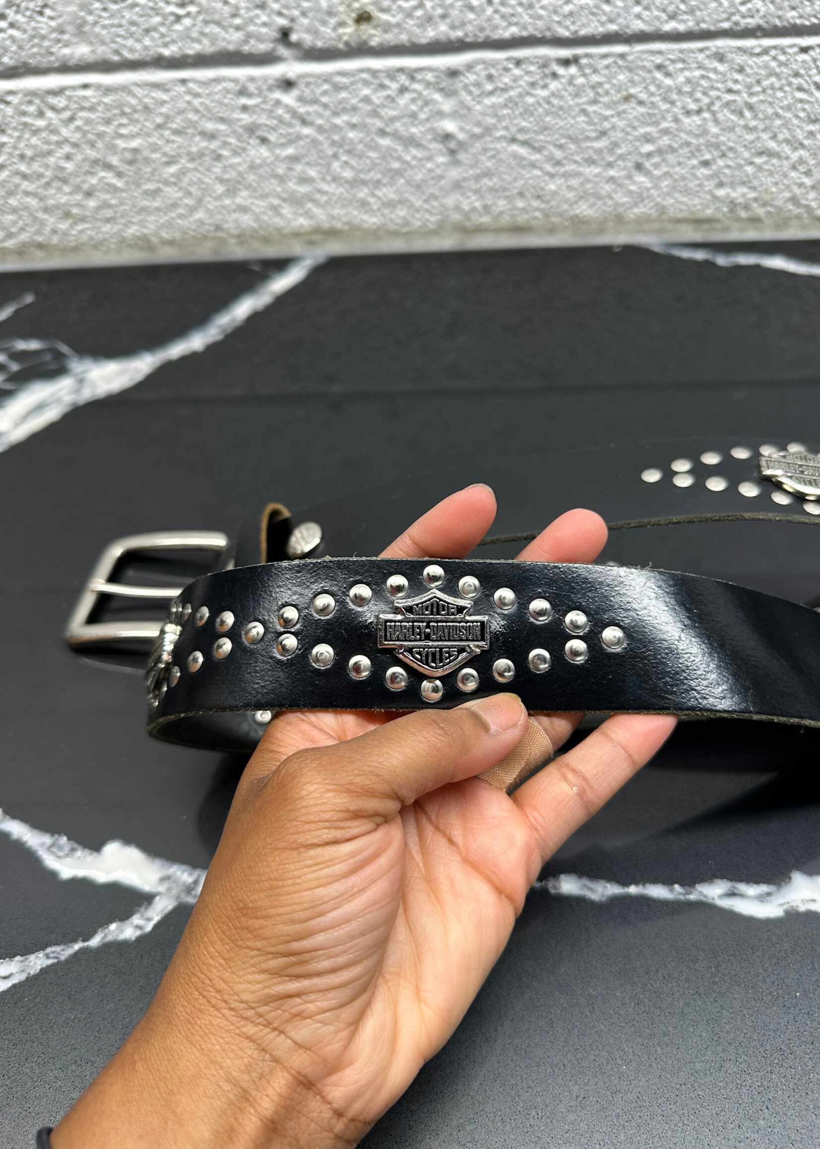 Harley Logo Emblem Studded Belt