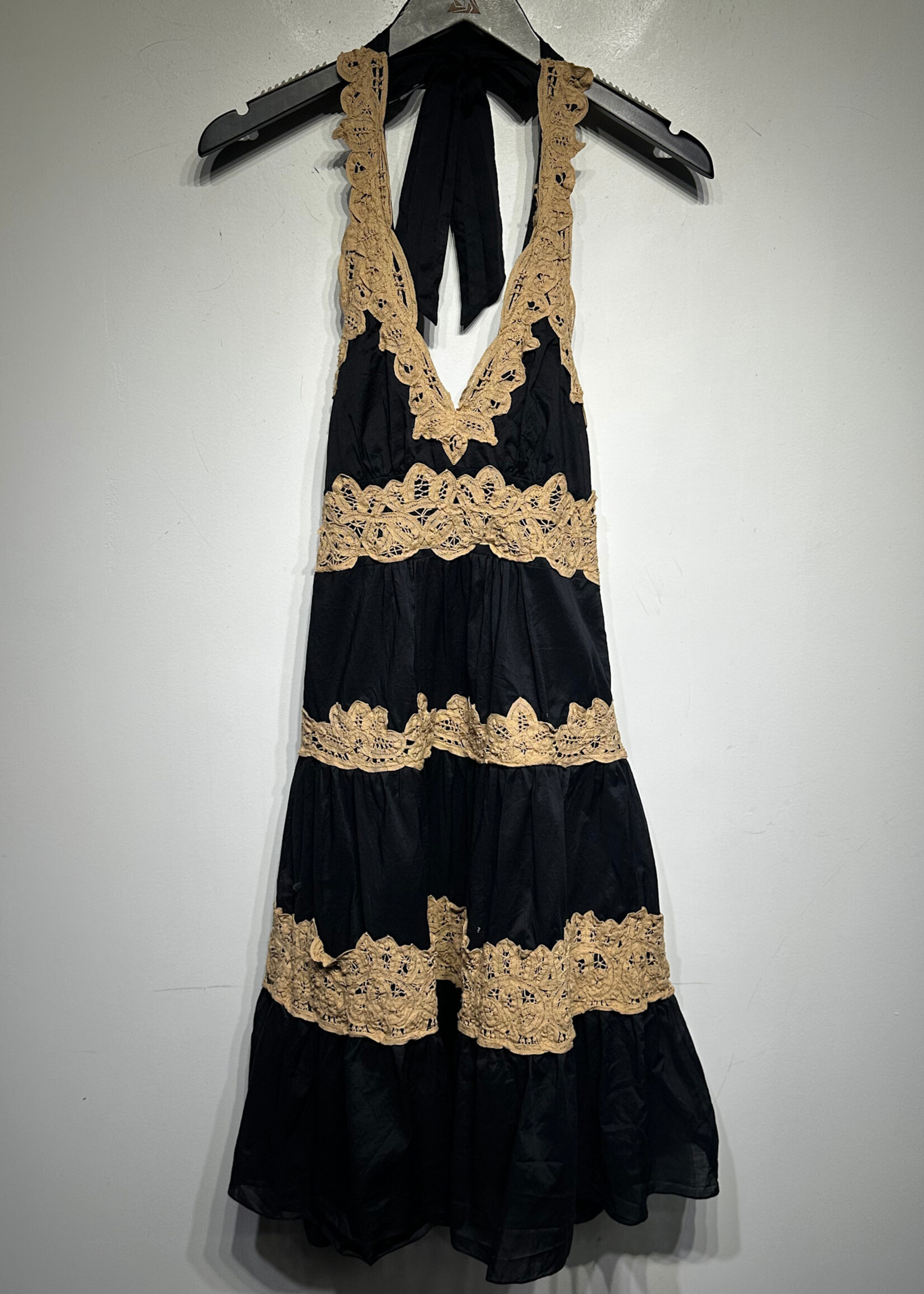 BCBG 2000s Black Tan Halter Dress 2/XS