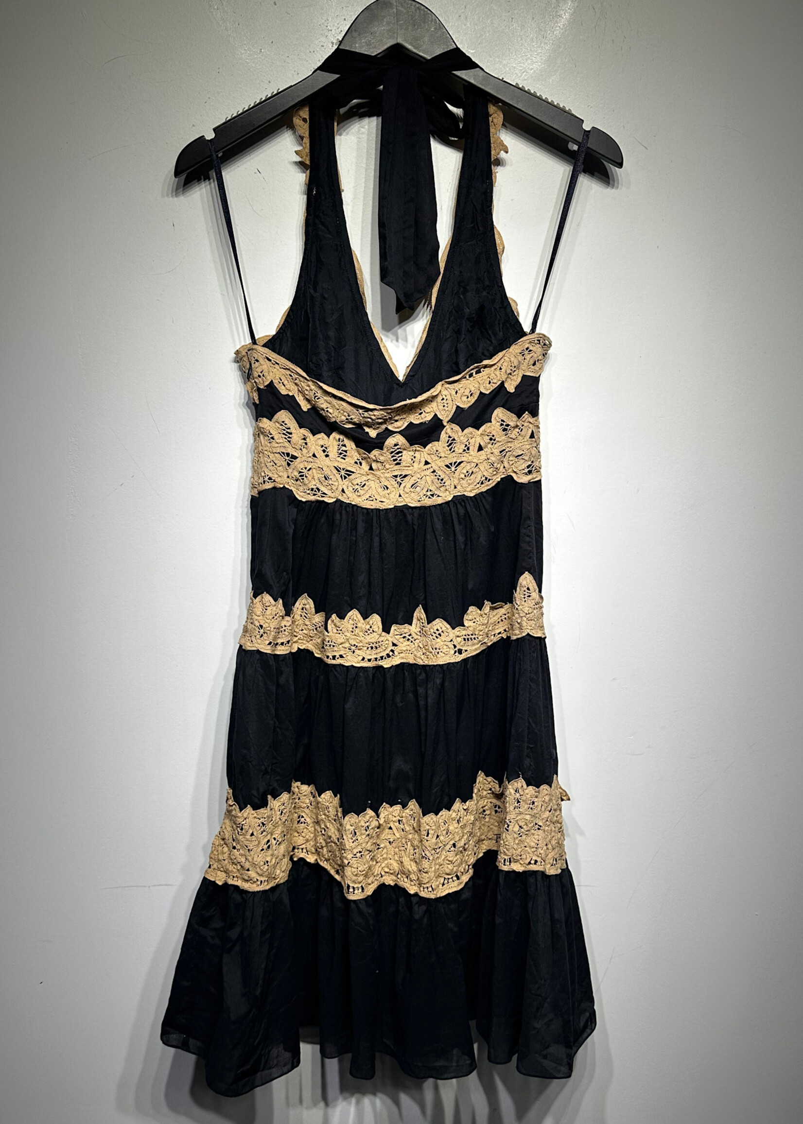 BCBG 2000s Black Tan Halter Dress 2/XS