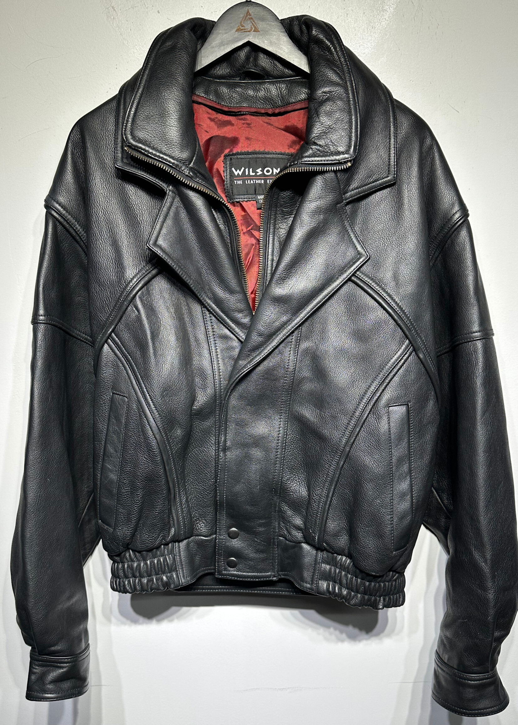 Wilsons Black Leather Zip/Button Snap Jacket M