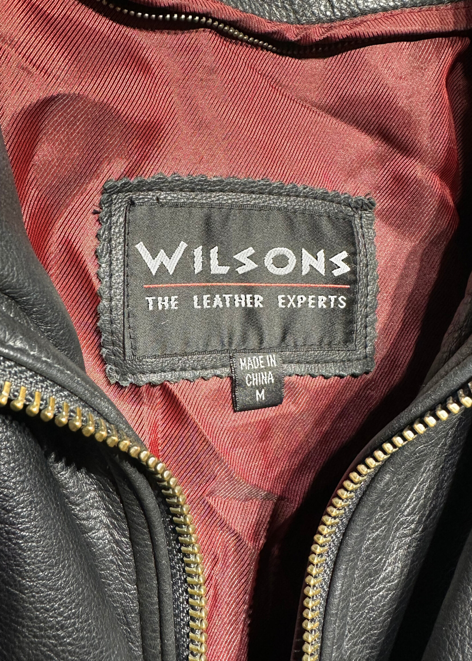 Wilsons Black Leather Zip/Button Snap Jacket M