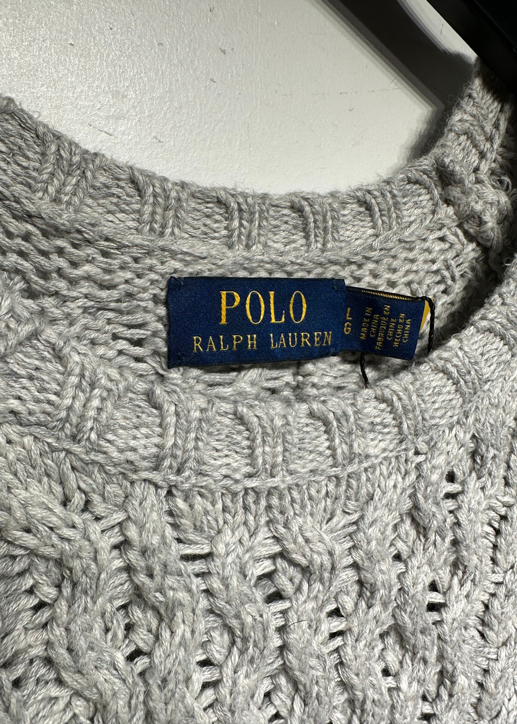 Polo RL Grey Cable Knit Flag Sweater L