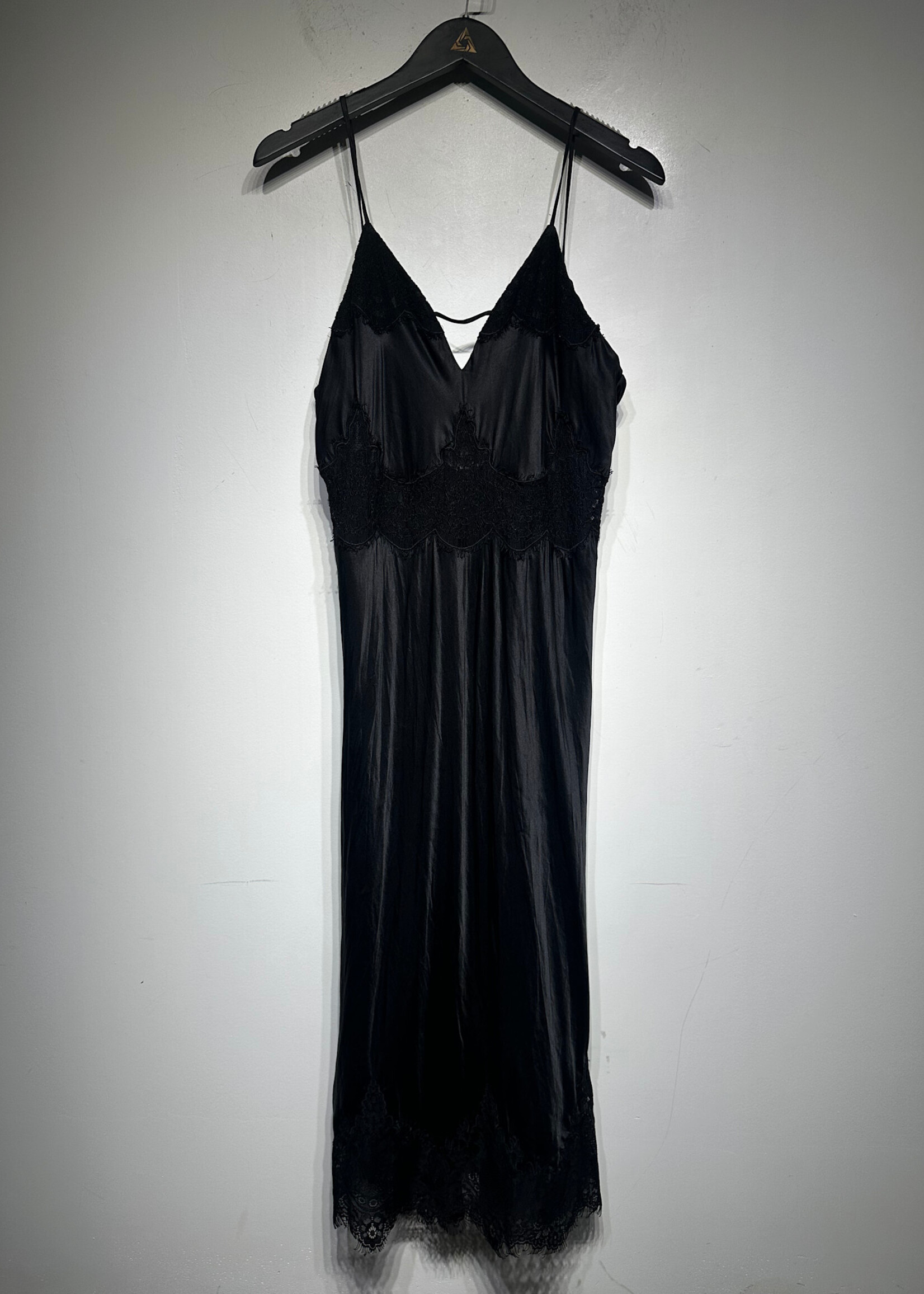All Saints Black Satin Lace Slip Dress L Fem