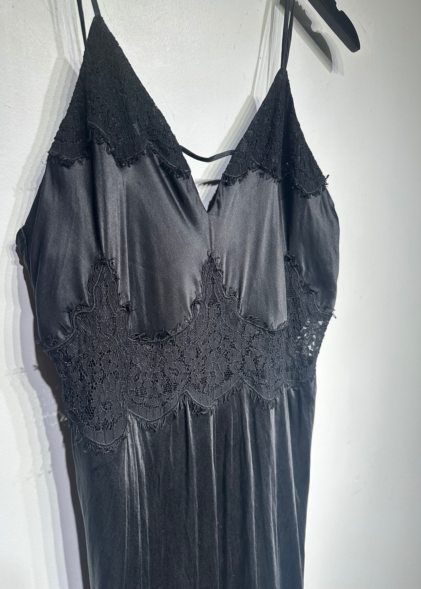 All Saints Black Satin Lace Slip Dress L Fem