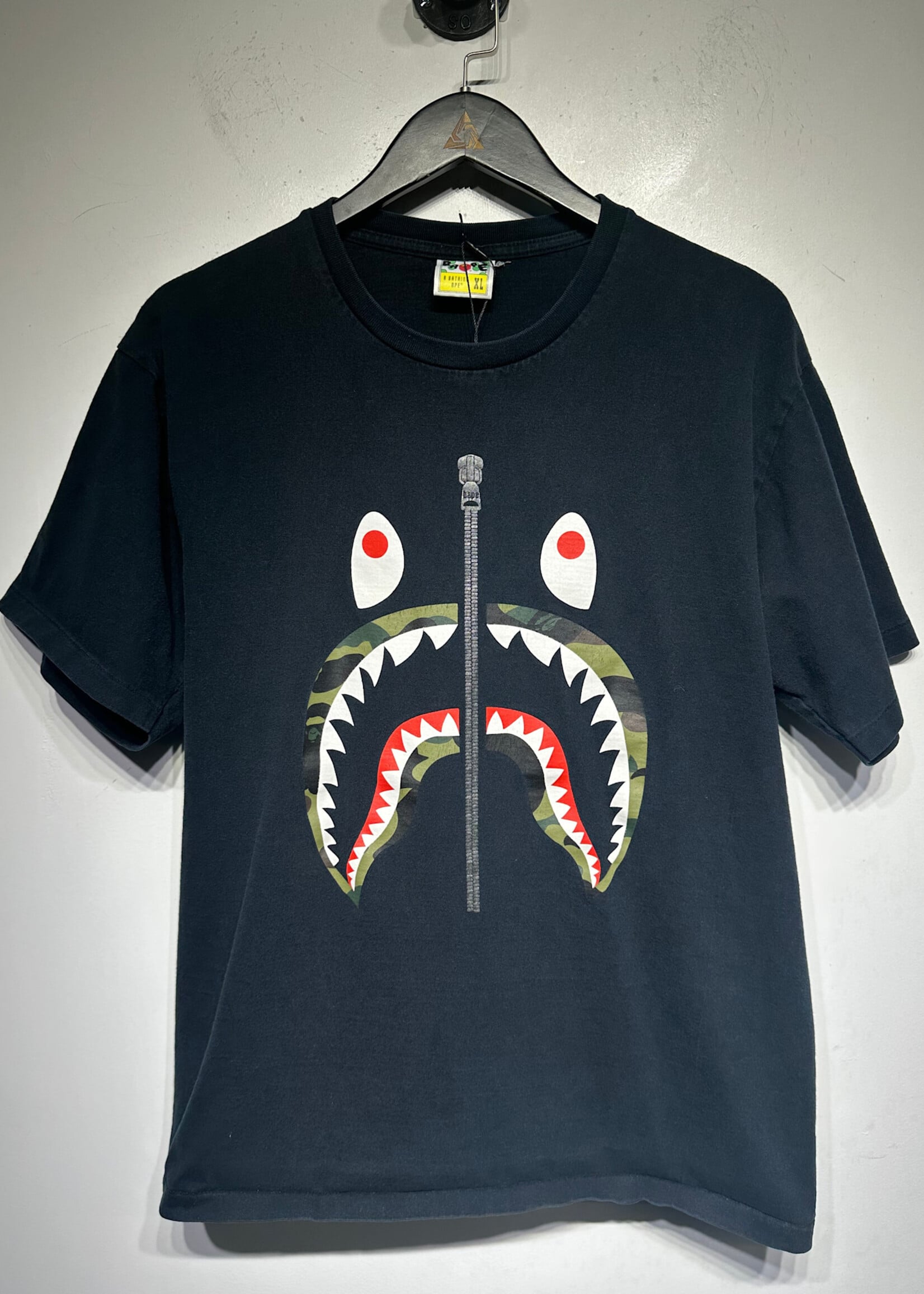 Bape Black Shark Zipper Graphic Tee L