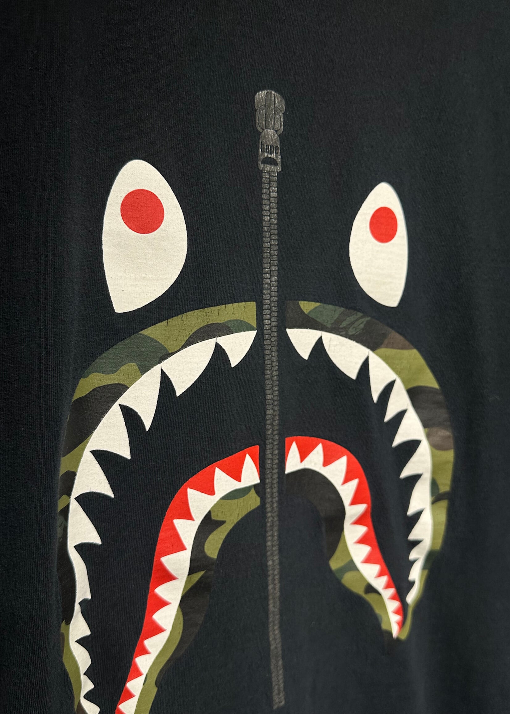 Bape Black Shark Zipper Graphic Tee L