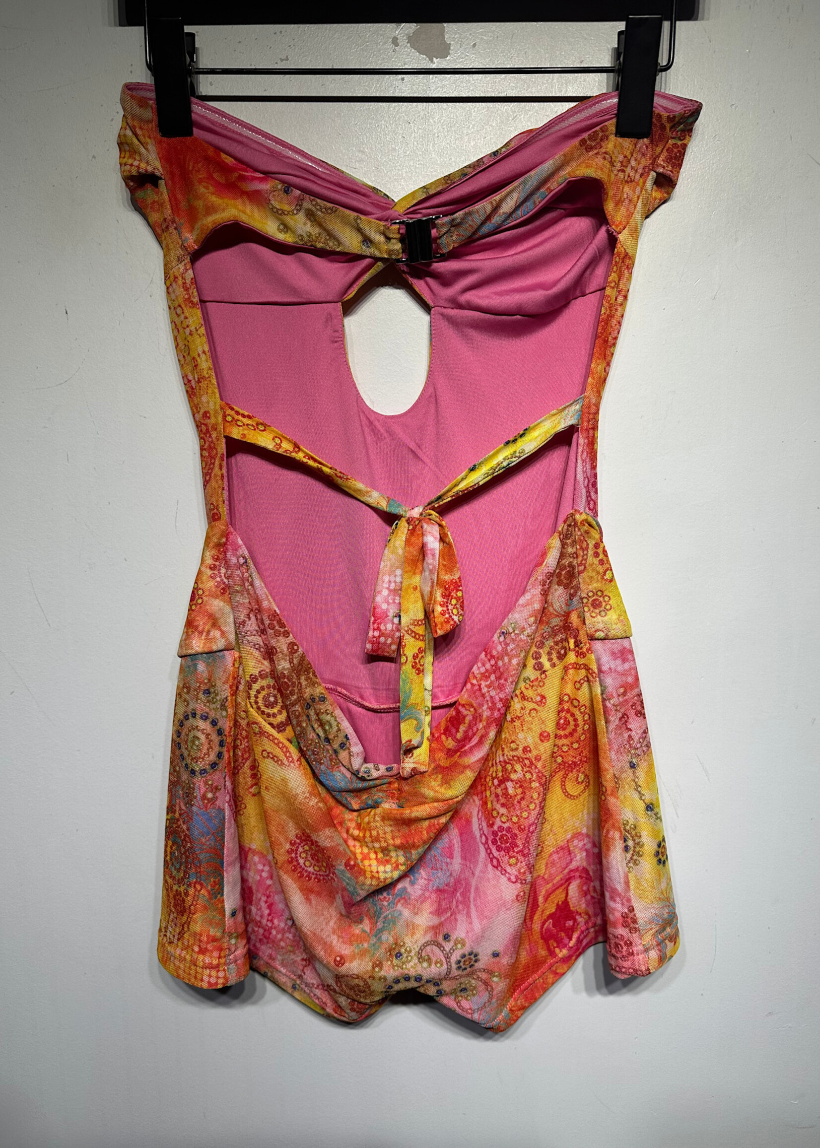 Outcast Pink Orange Mesh Layered Romper Fits M