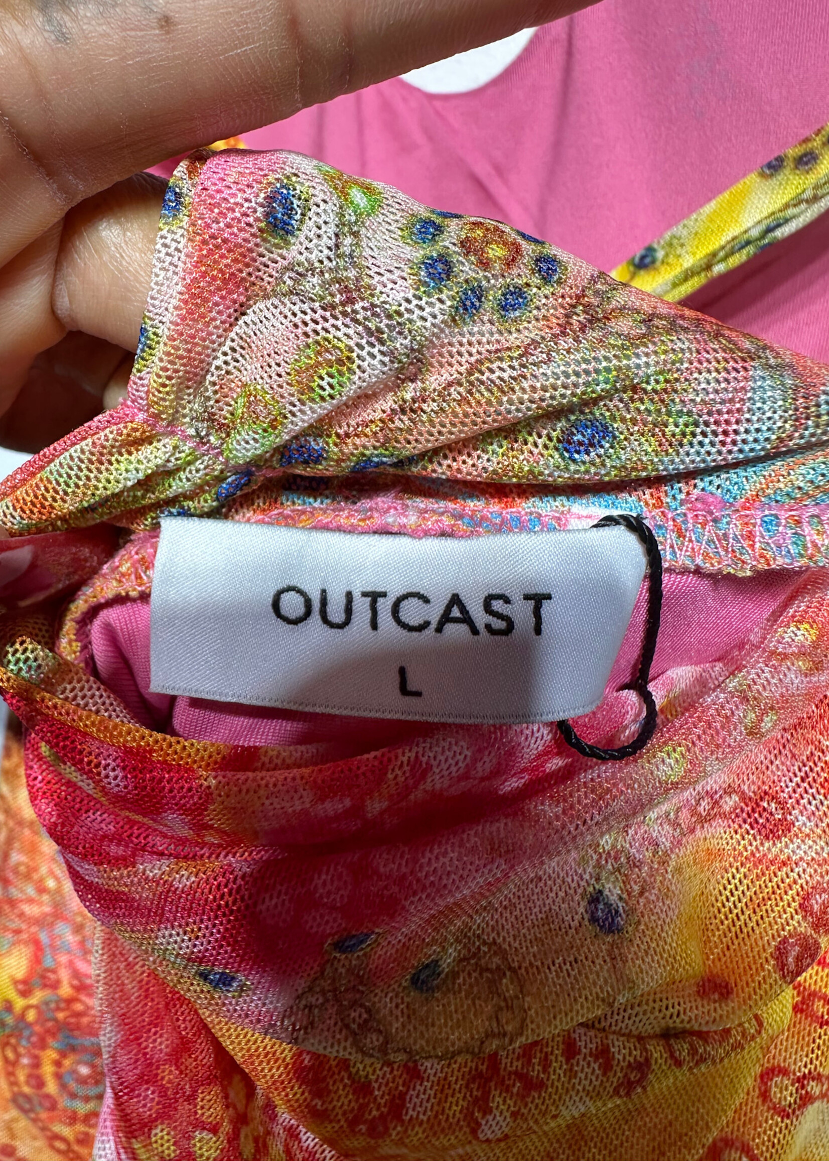 Outcast Pink Orange Mesh Layered Romper Fits M