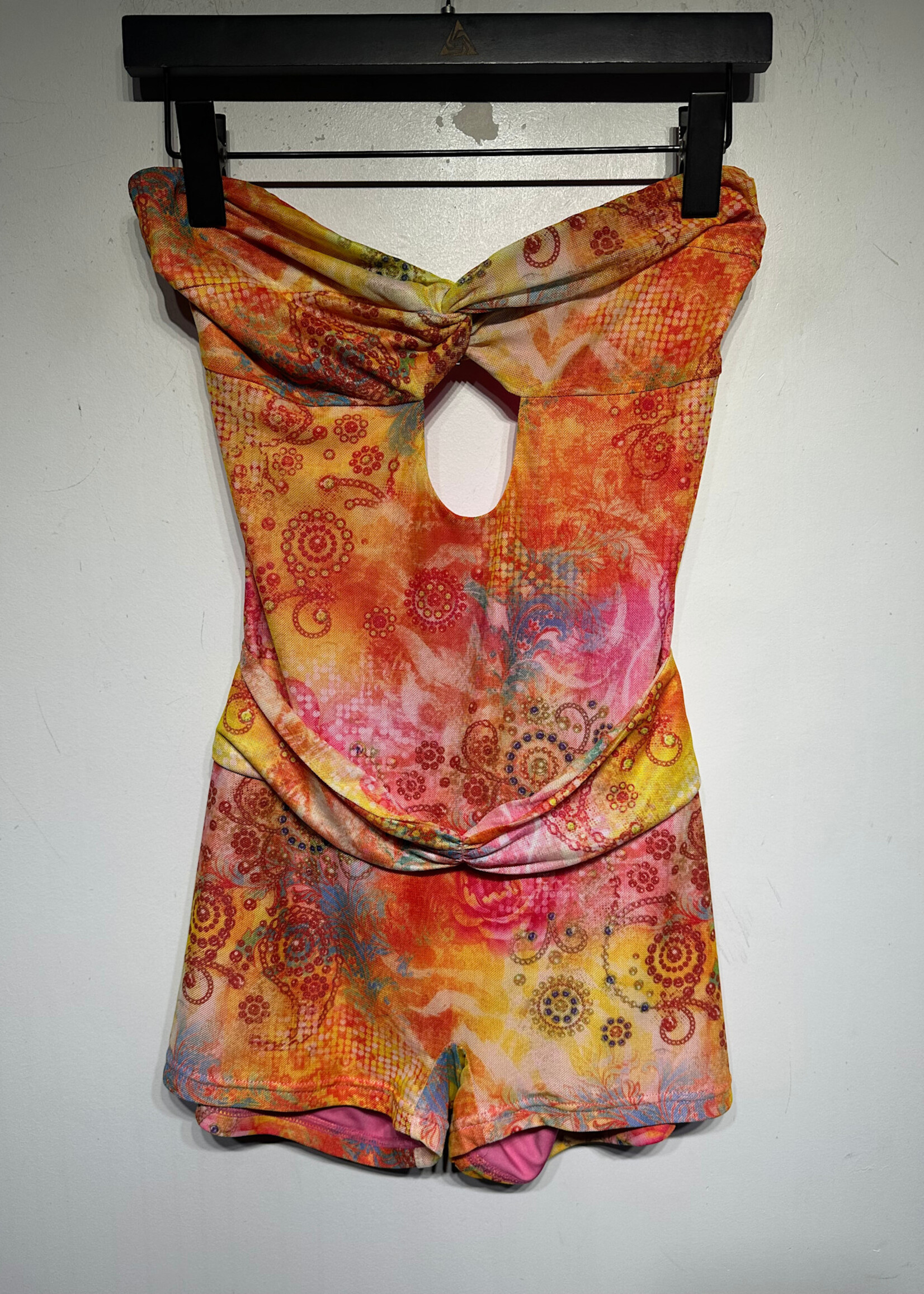 Outcast Pink Orange Mesh Layered Romper Fits M