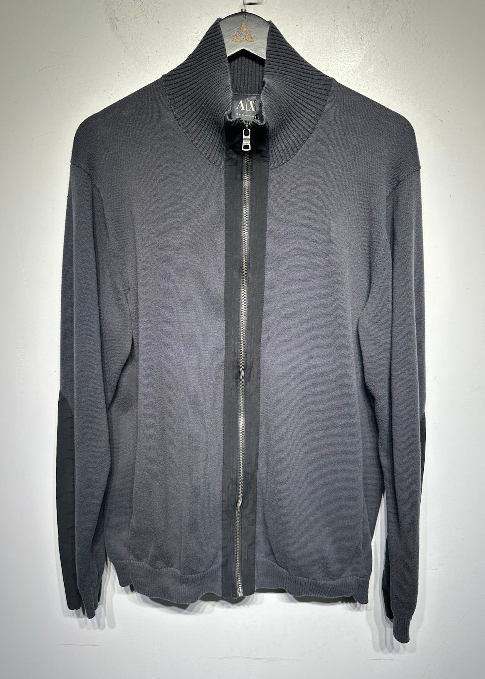 Armani 00s Black Ribbed Zip Sweater XL