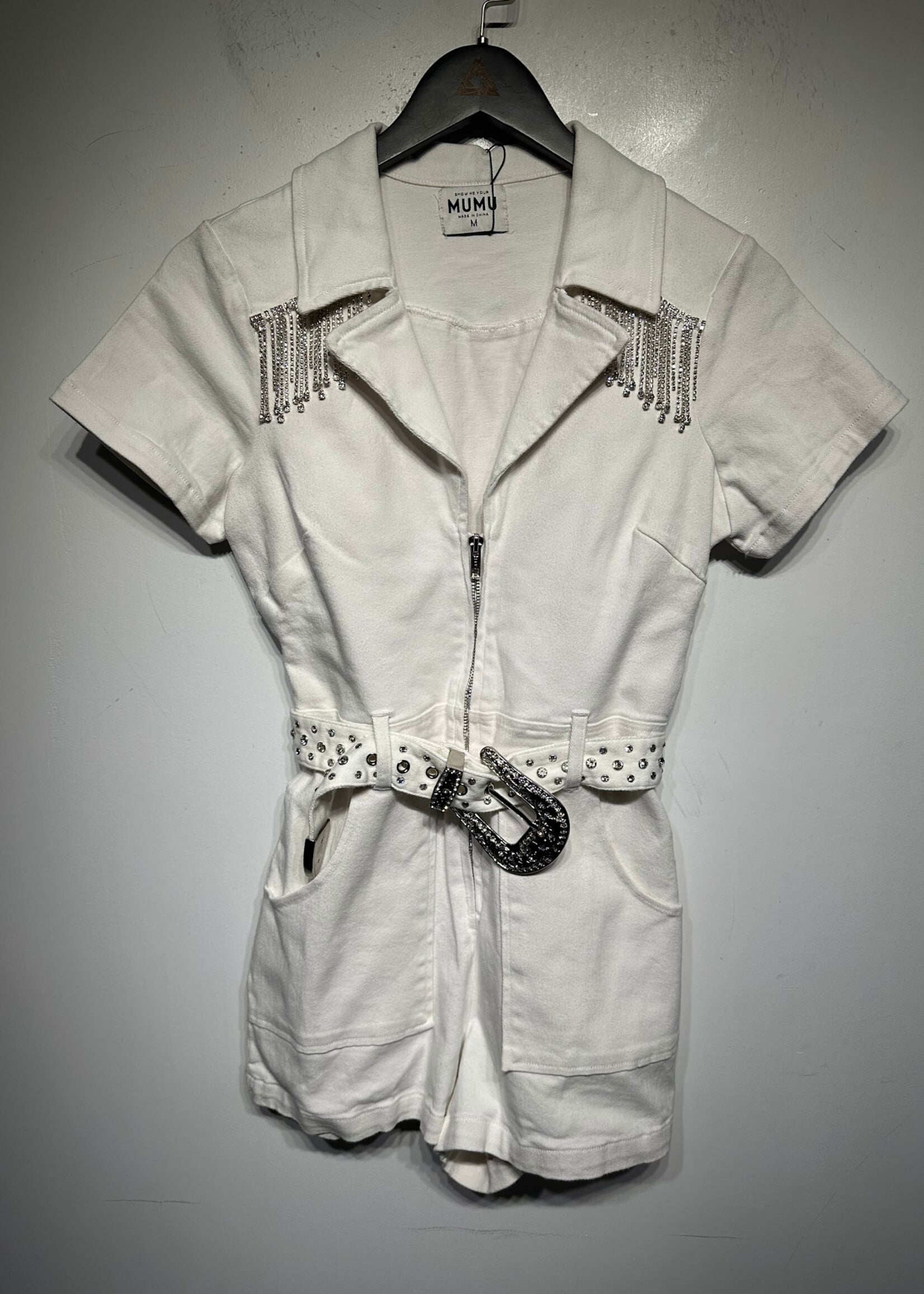 MUMU White Rhinstone Romper M