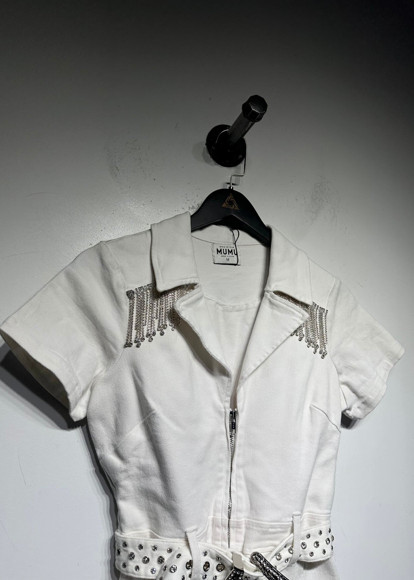MUMU White Rhinstone Romper M