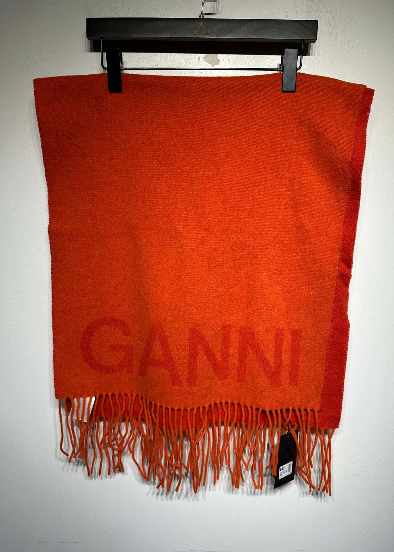 Ganni Orange Large Fringe Scarf OS