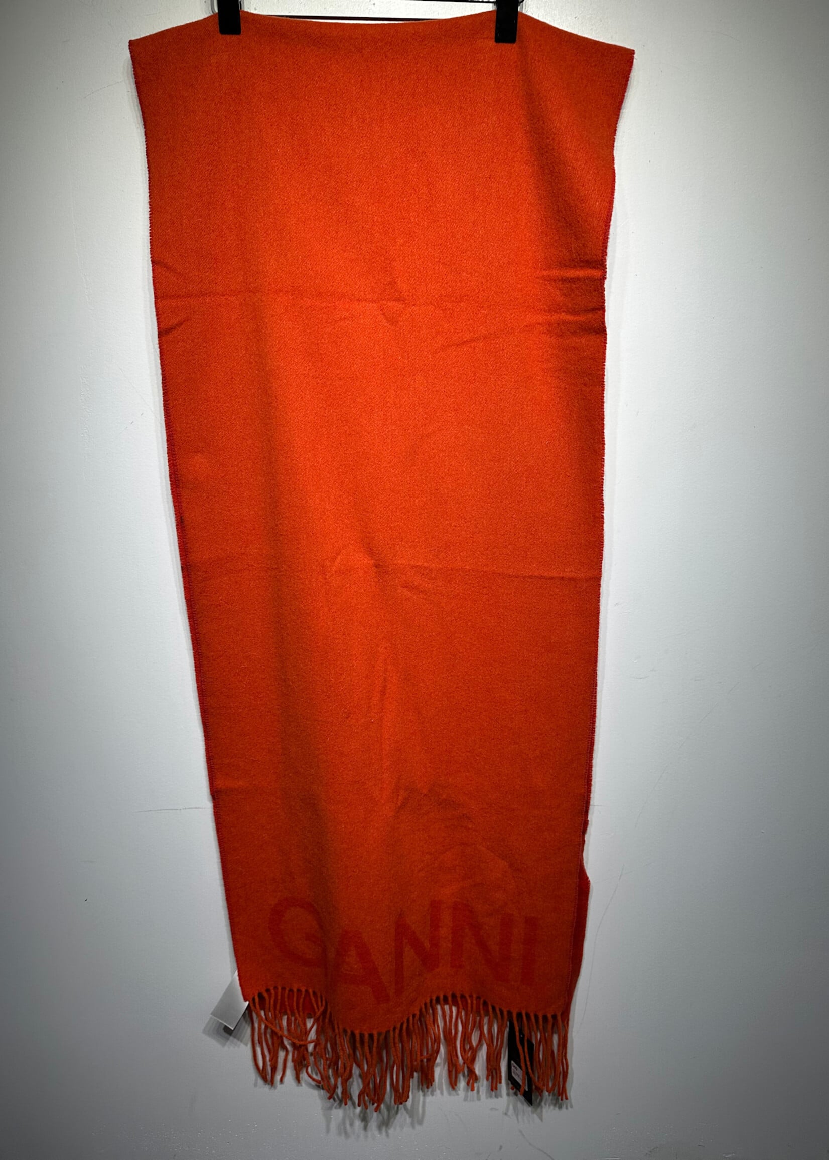 Ganni Orange Large Fringe Scarf OS