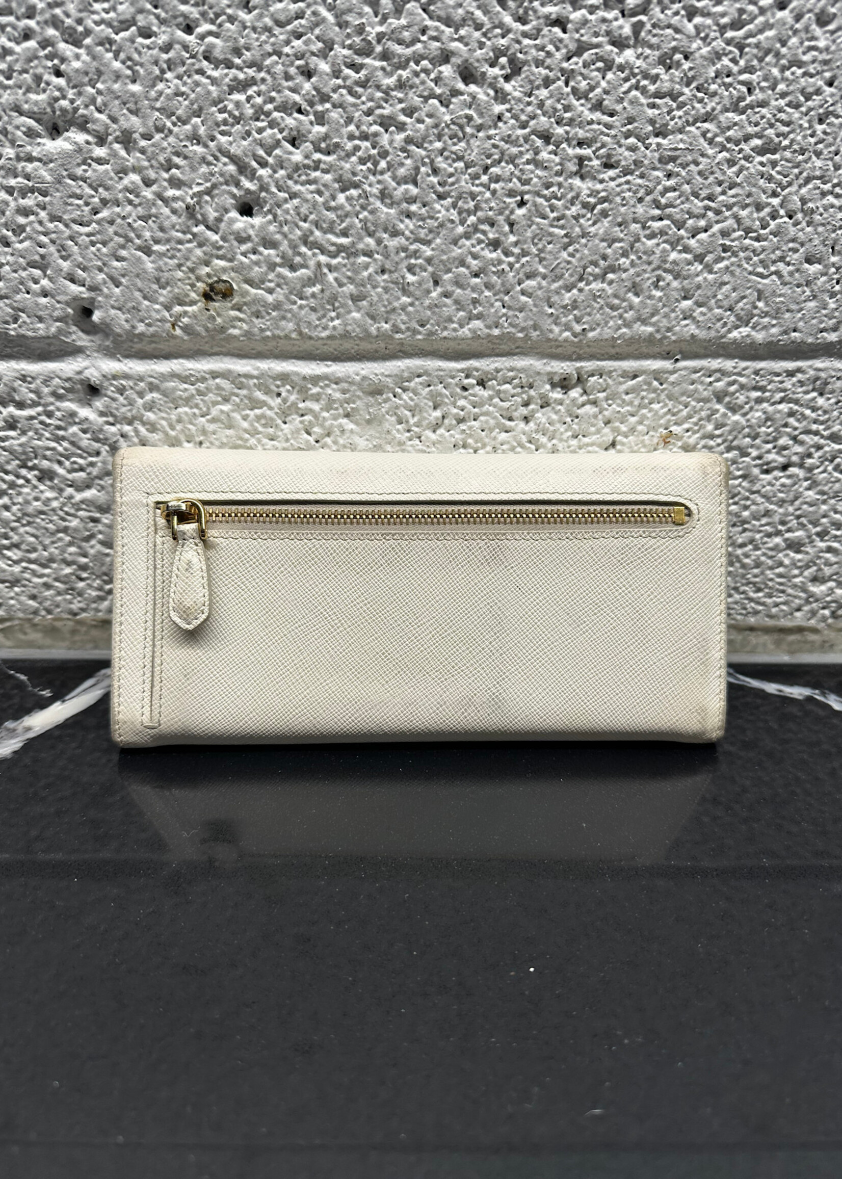 Prada White Saffiano Continental Wallet AS IS