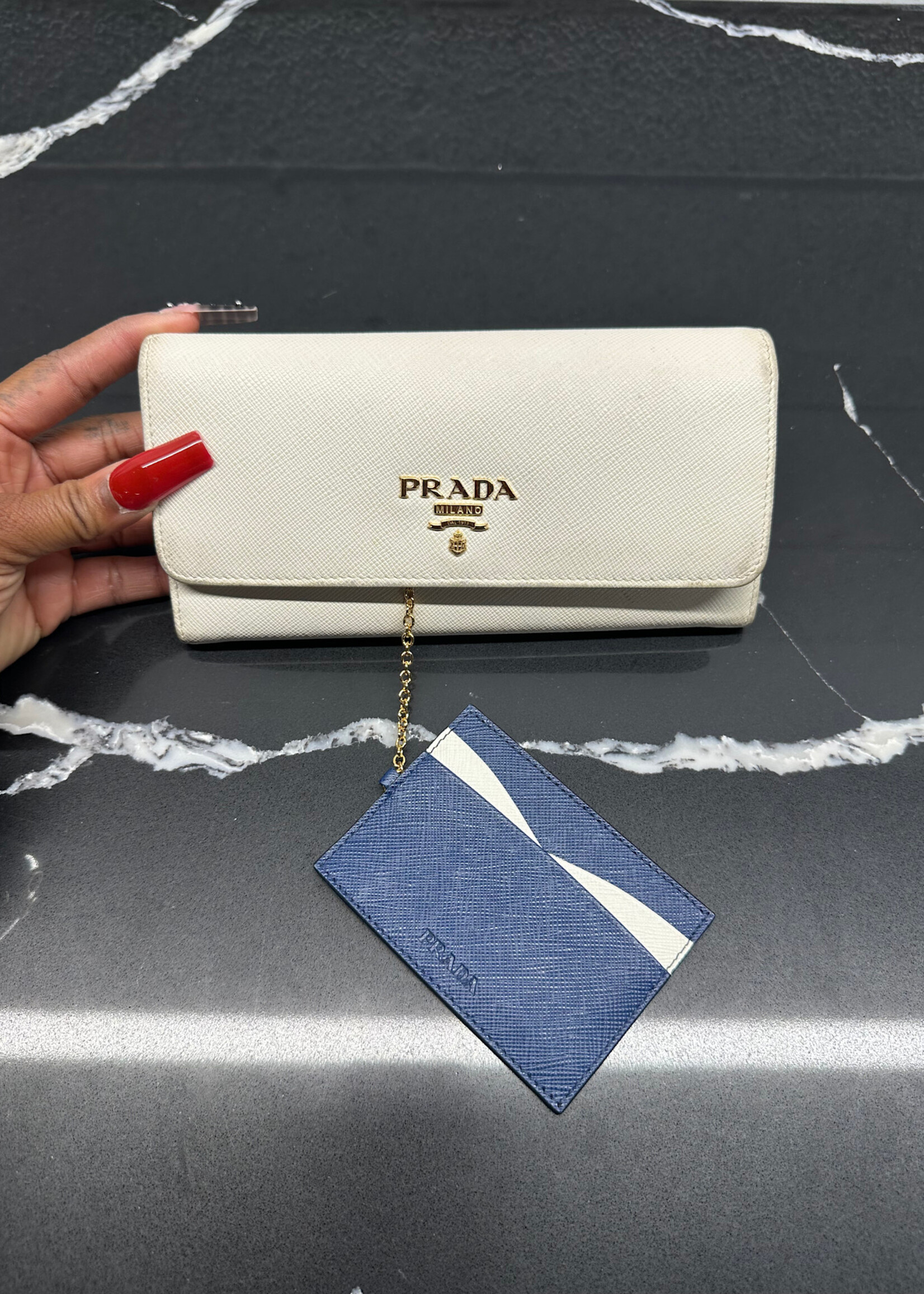 Prada White Saffiano Continental Wallet AS IS
