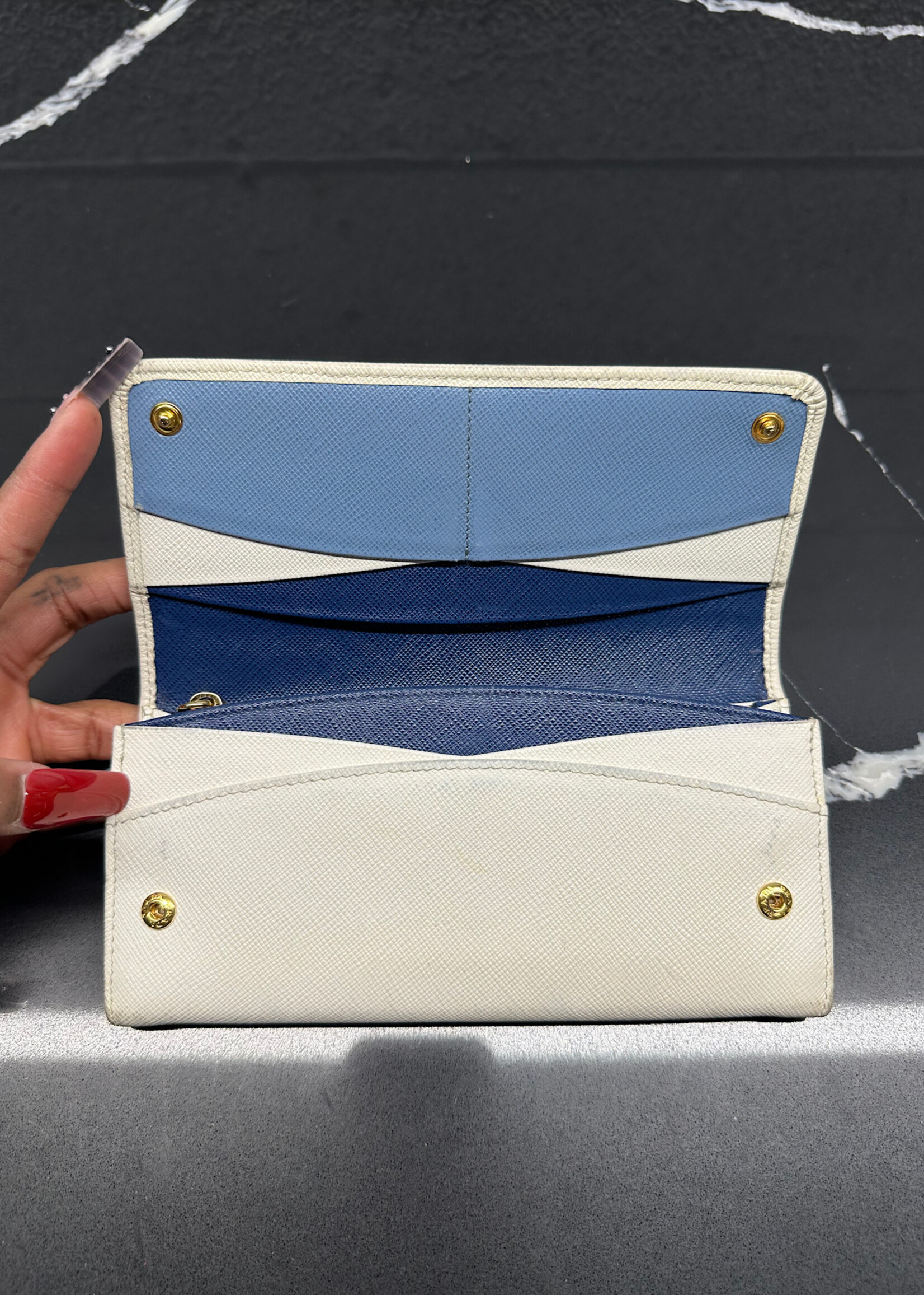 Prada White Saffiano Continental Wallet AS IS