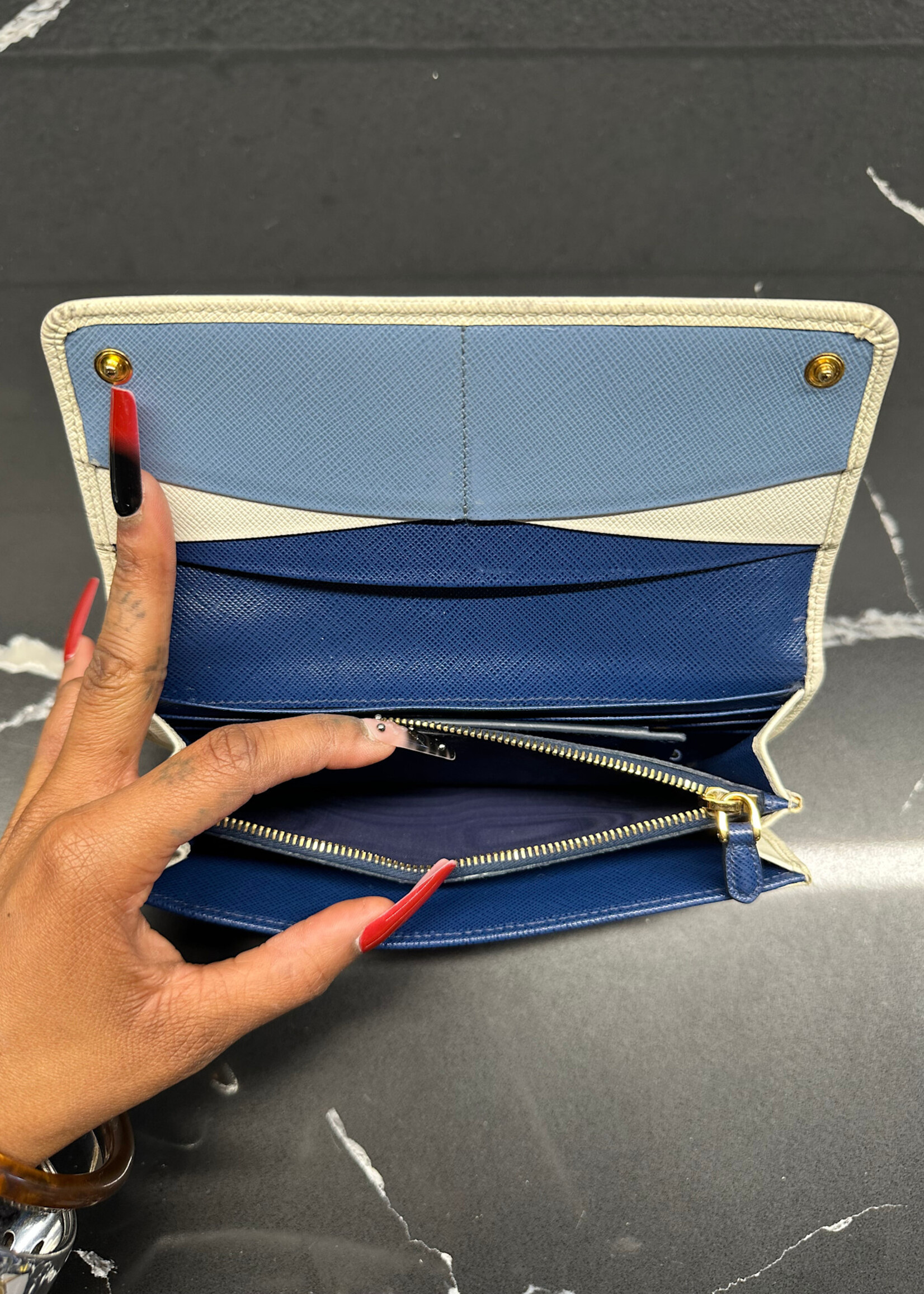 Prada White Saffiano Continental Wallet AS IS