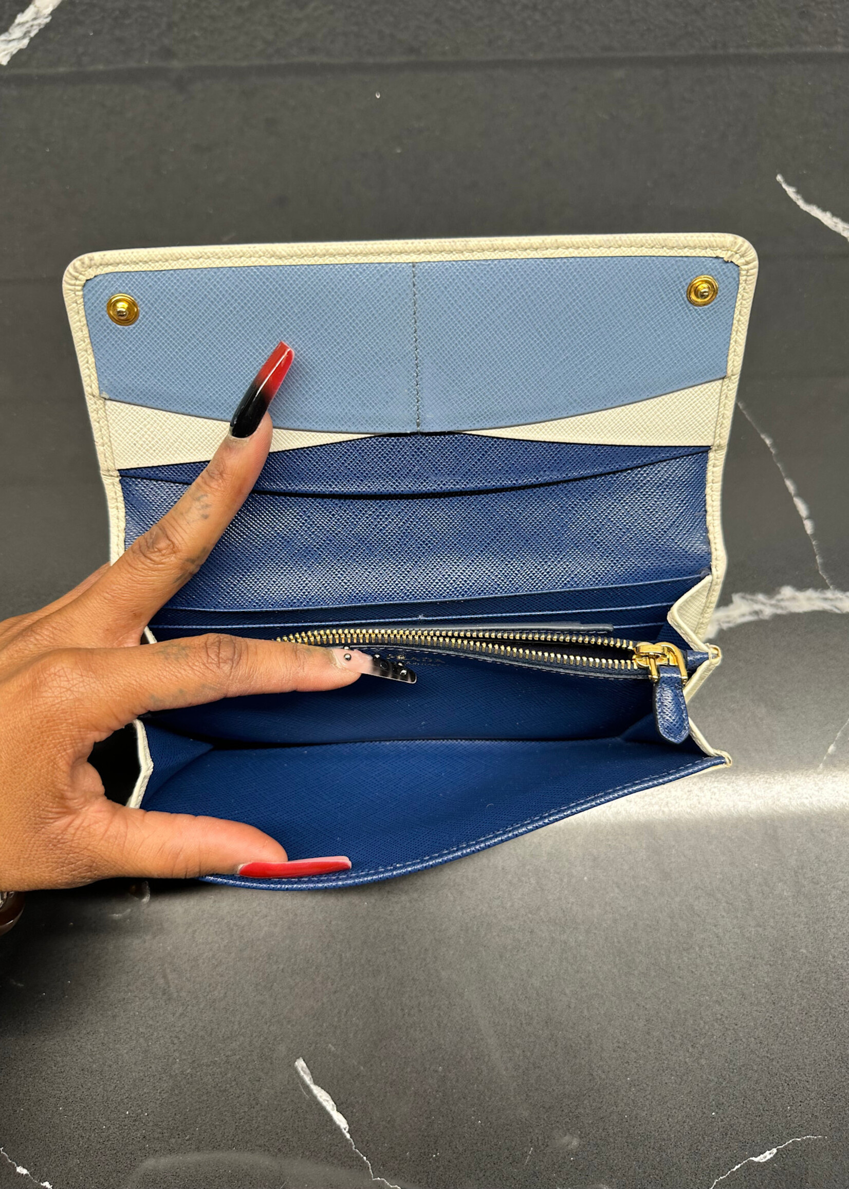 Prada White Saffiano Continental Wallet AS IS