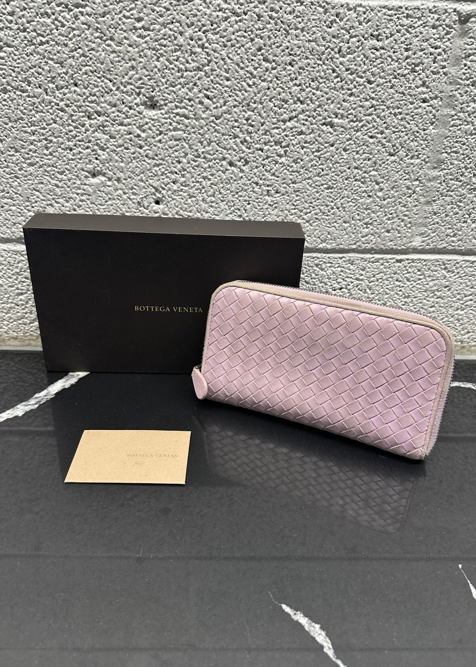 Bottega Lilac Intrecciato Zip Wallet AS IS