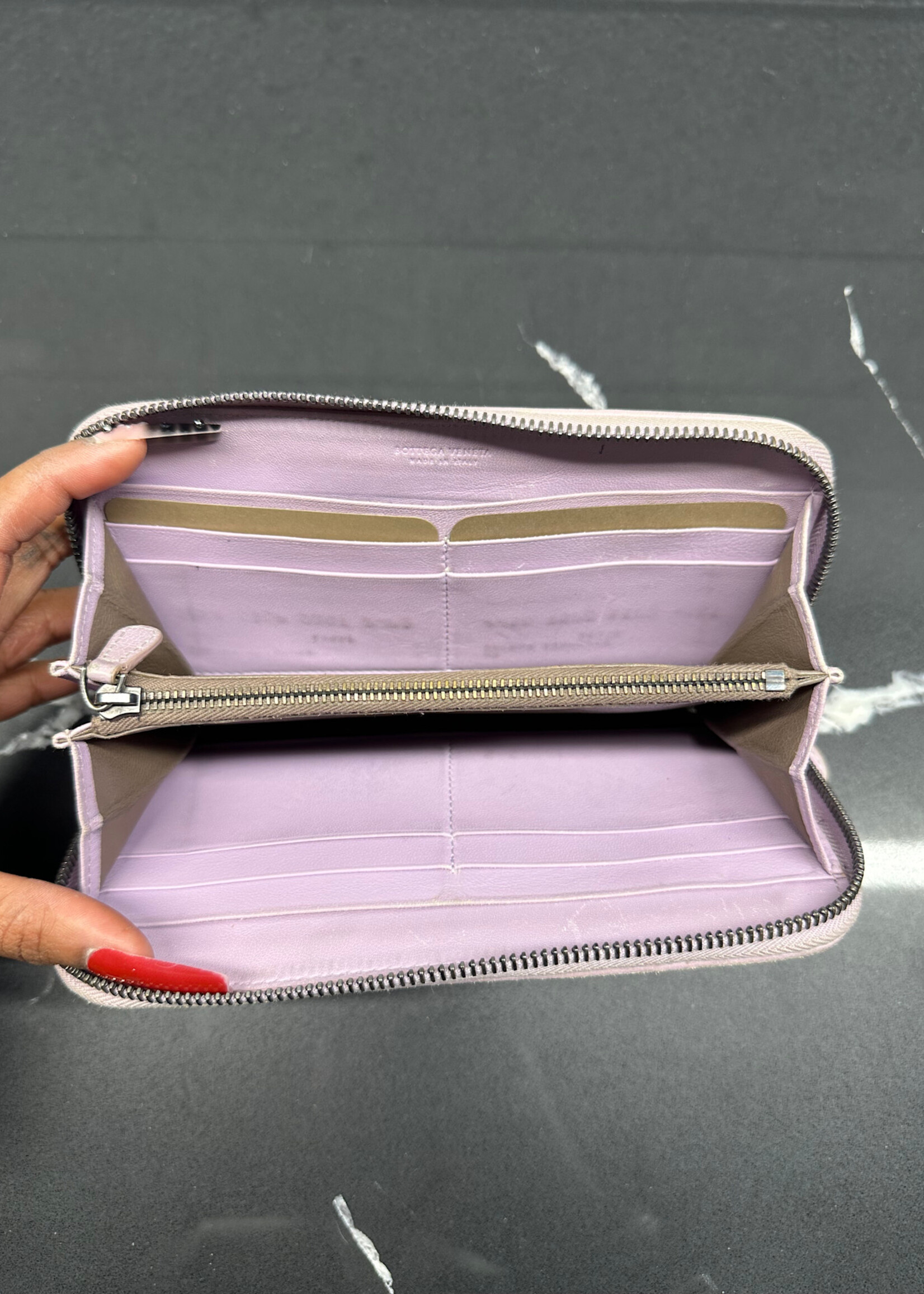 Bottega Lilac Intrecciato Zip Wallet AS IS