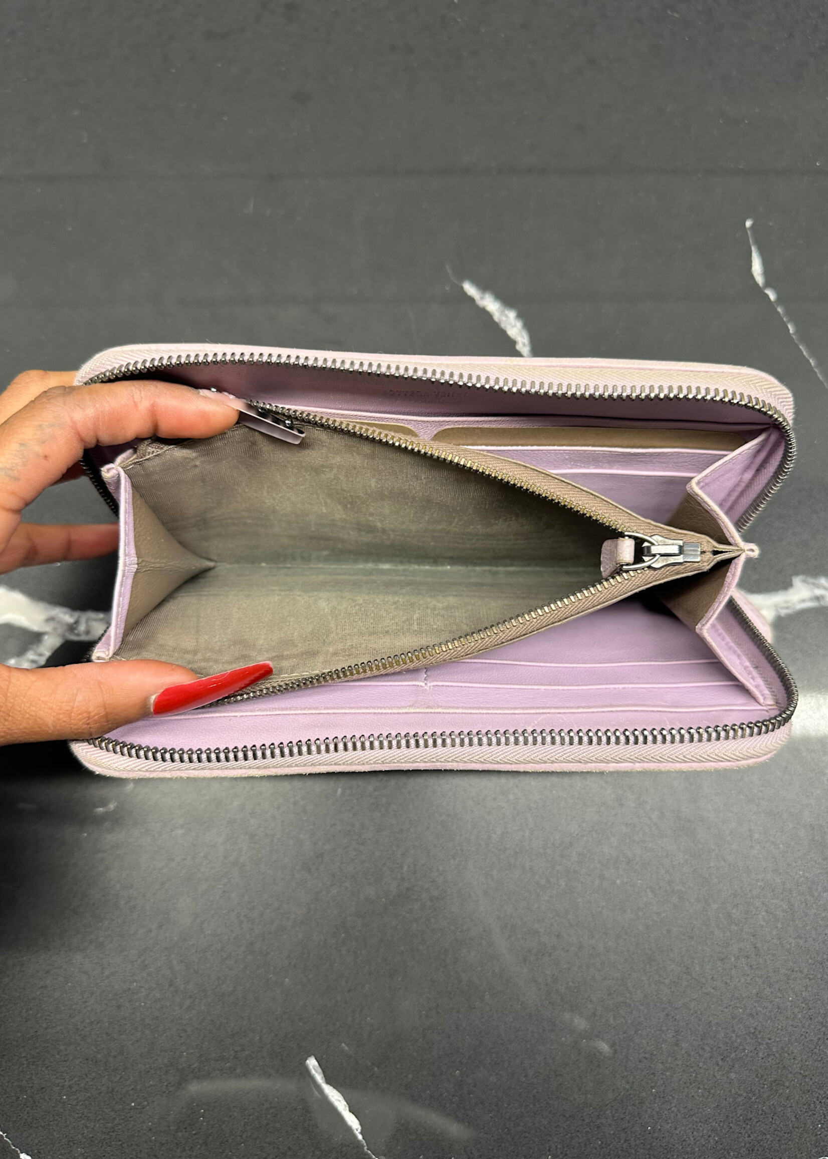 Bottega Lilac Intrecciato Zip Wallet AS IS