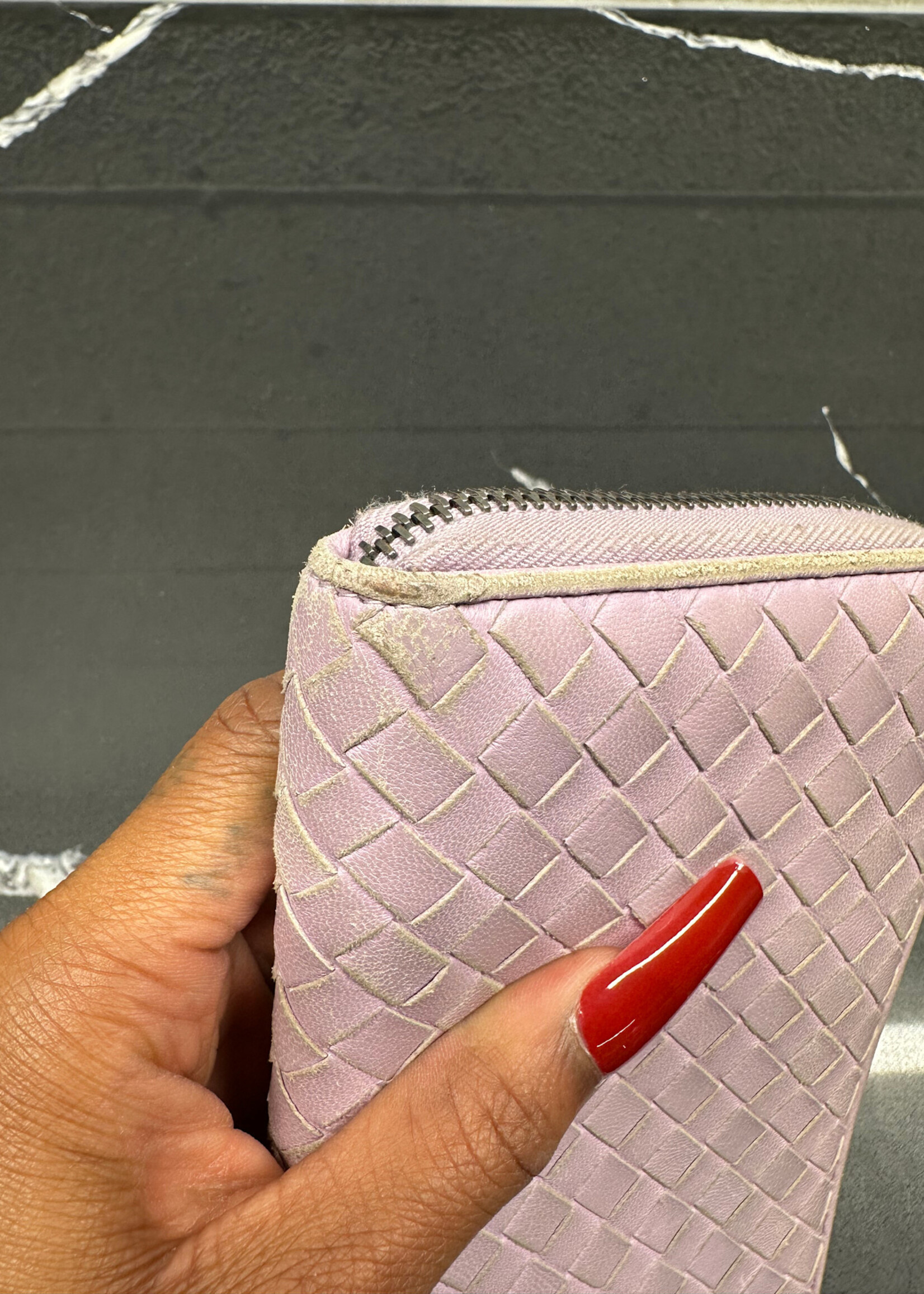 Bottega Lilac Intrecciato Zip Wallet AS IS