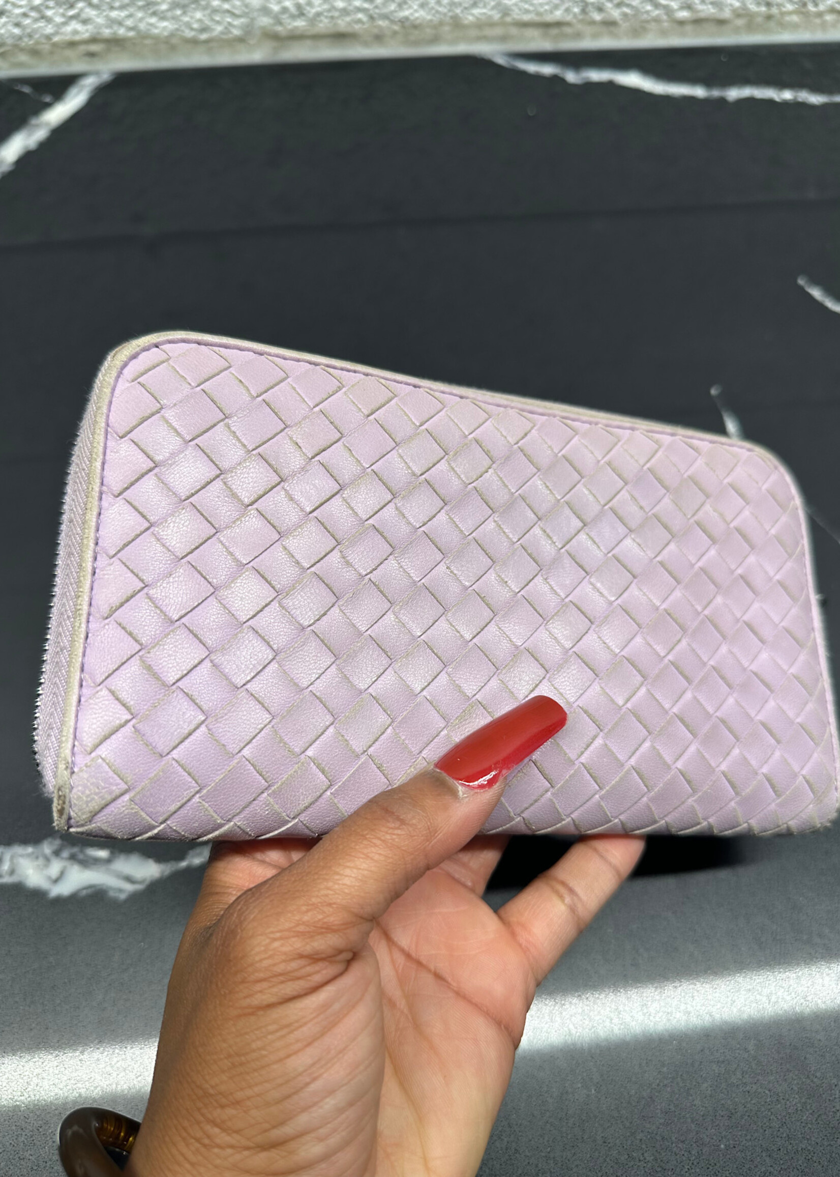 Bottega Lilac Intrecciato Zip Wallet AS IS