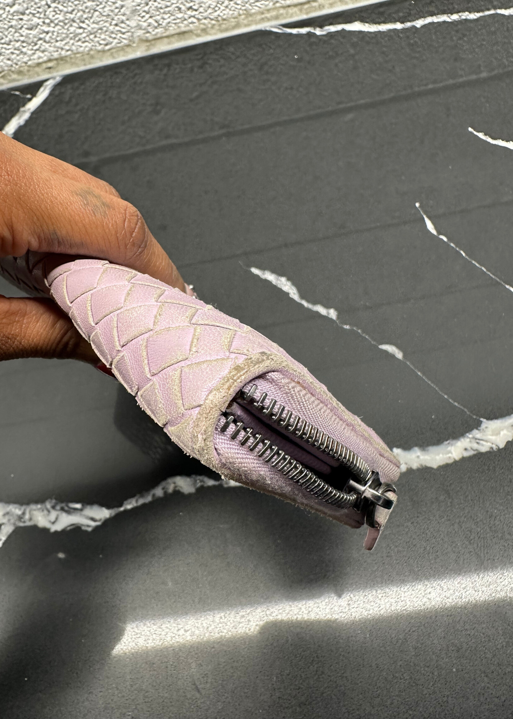 Bottega Lilac Intrecciato Zip Wallet AS IS