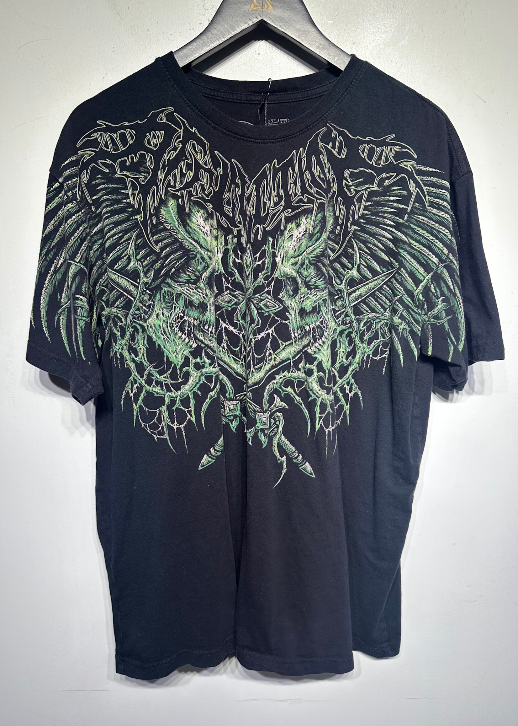 Afliction Green Black Skull Tee XXL