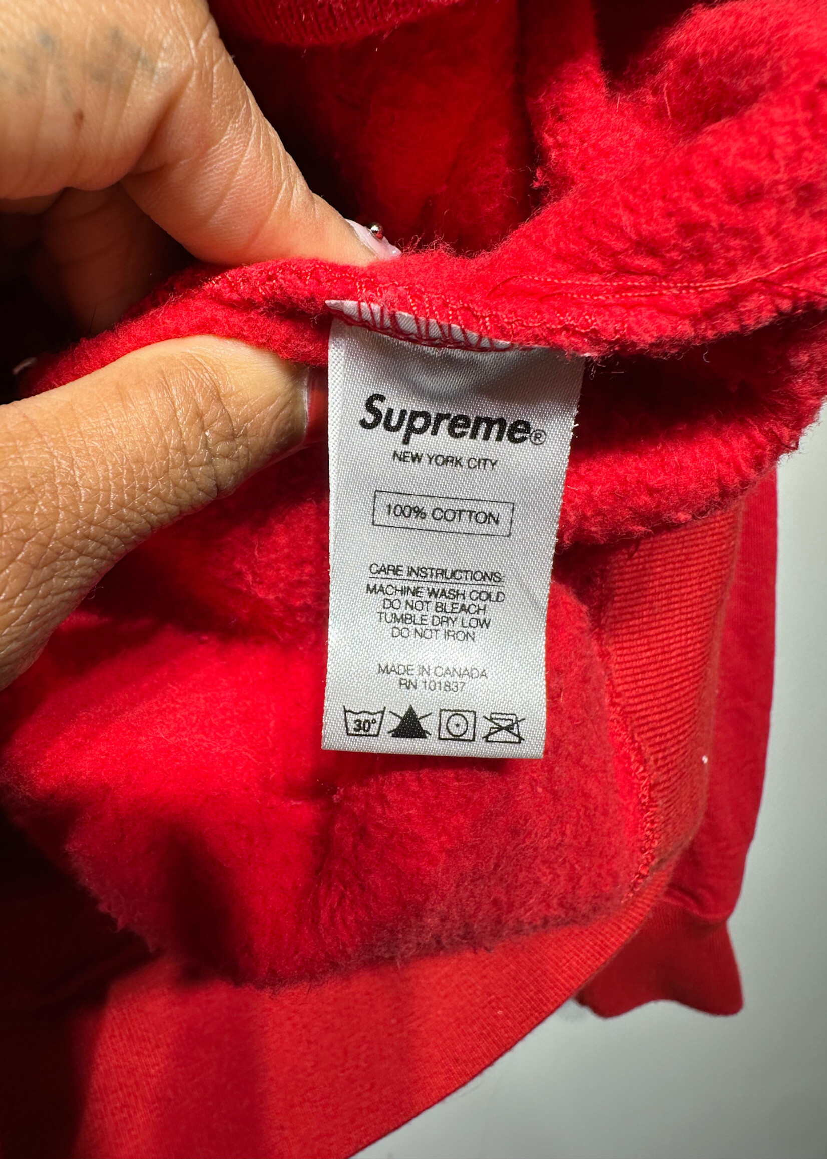 Supreme Red Bottom Tape Hoodie M
