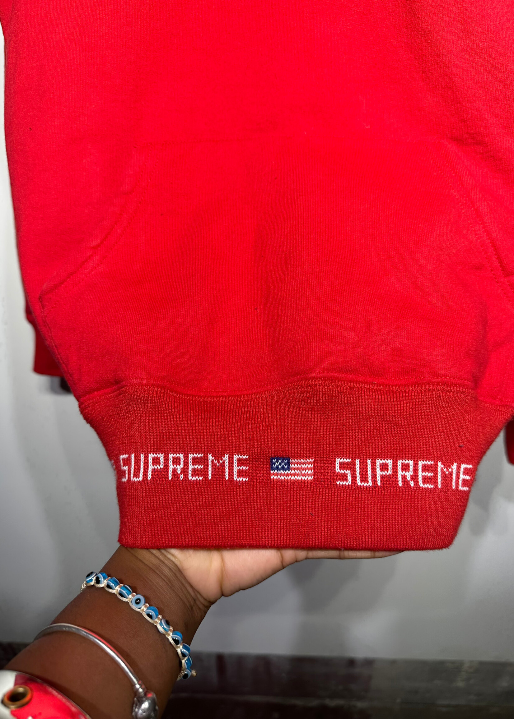Supreme Red Bottom Tape Hoodie M