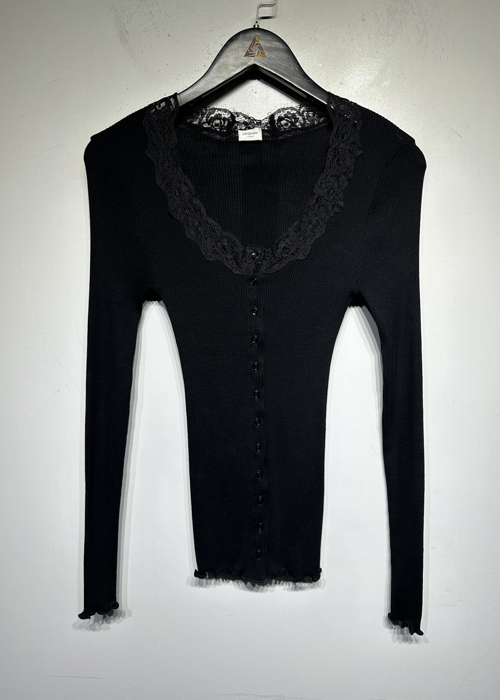 Saint Laurent Lace Trim Silk Jersey Cardigan S