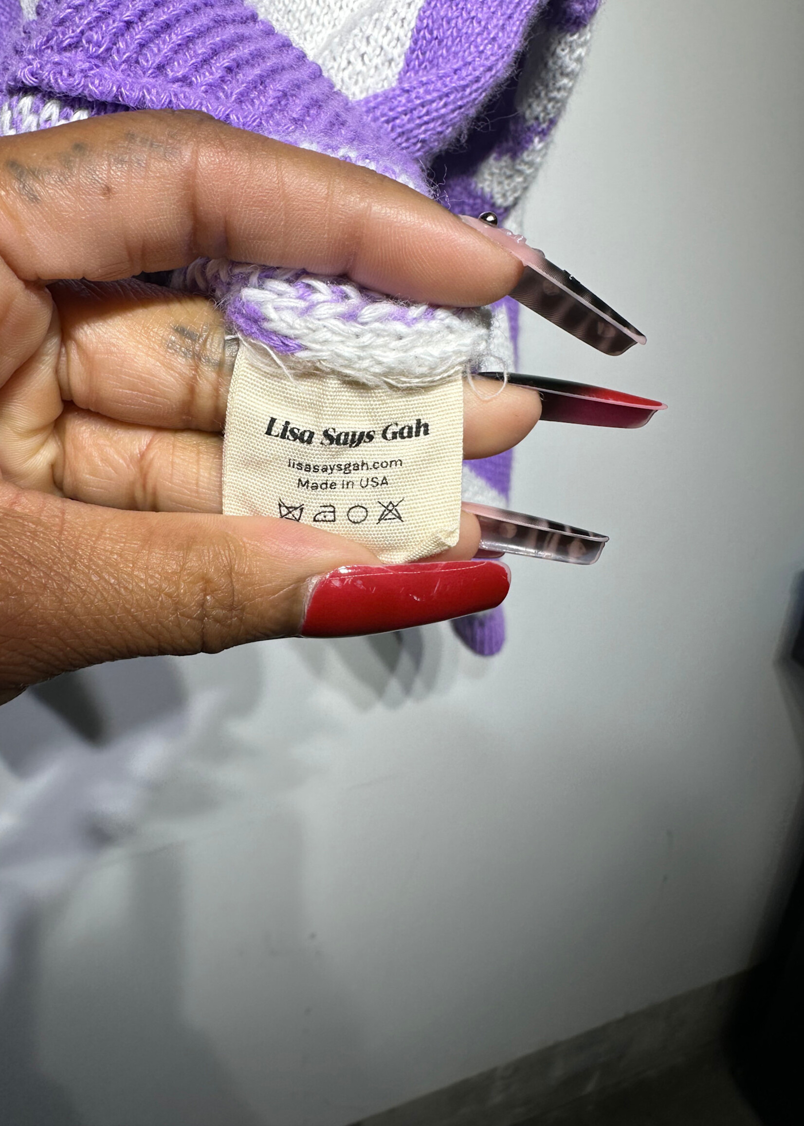 Lisa Says Gah Purple Check Sweater M/L