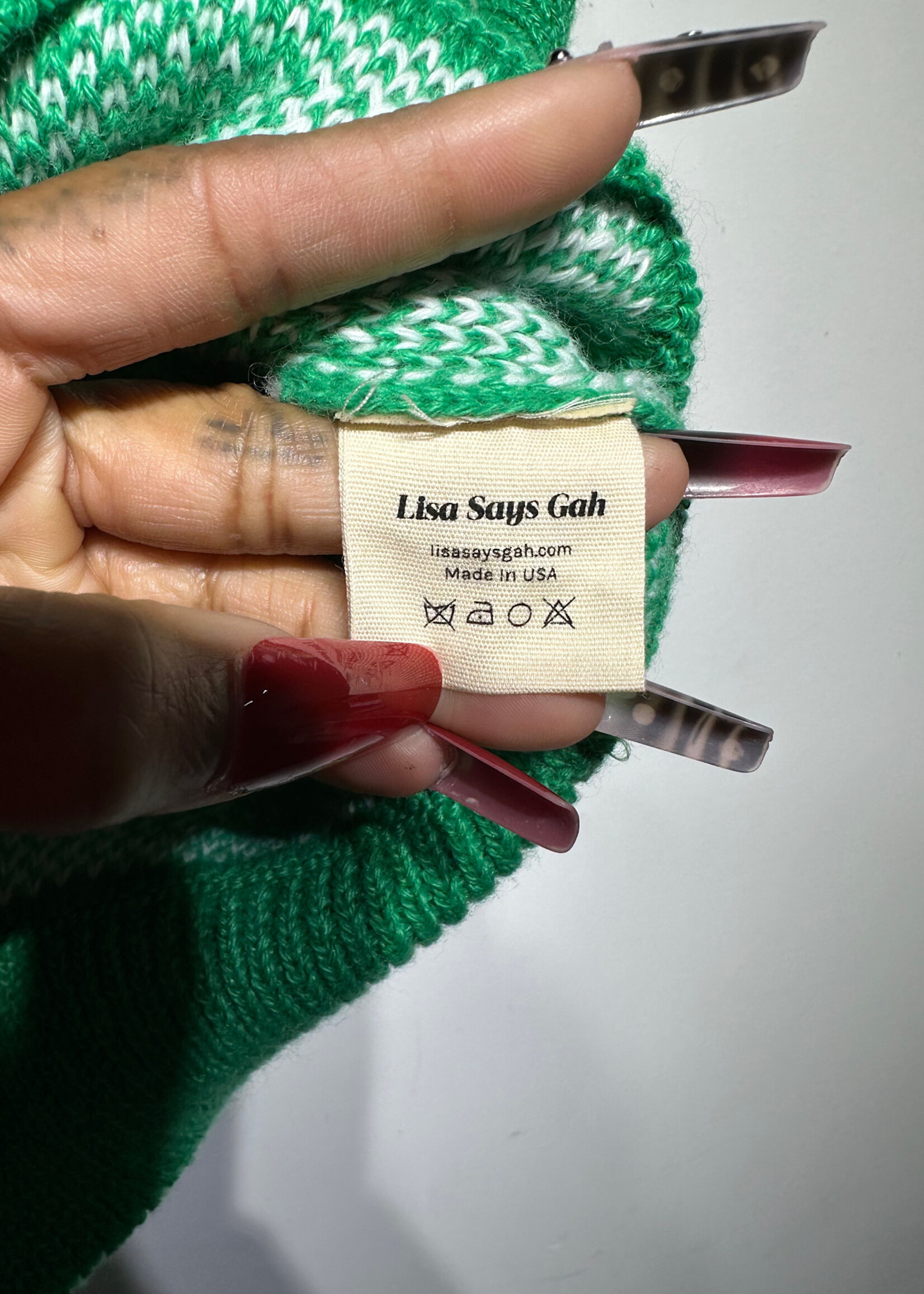 Lisa Says Gah Green White Sweater Vest M/L
