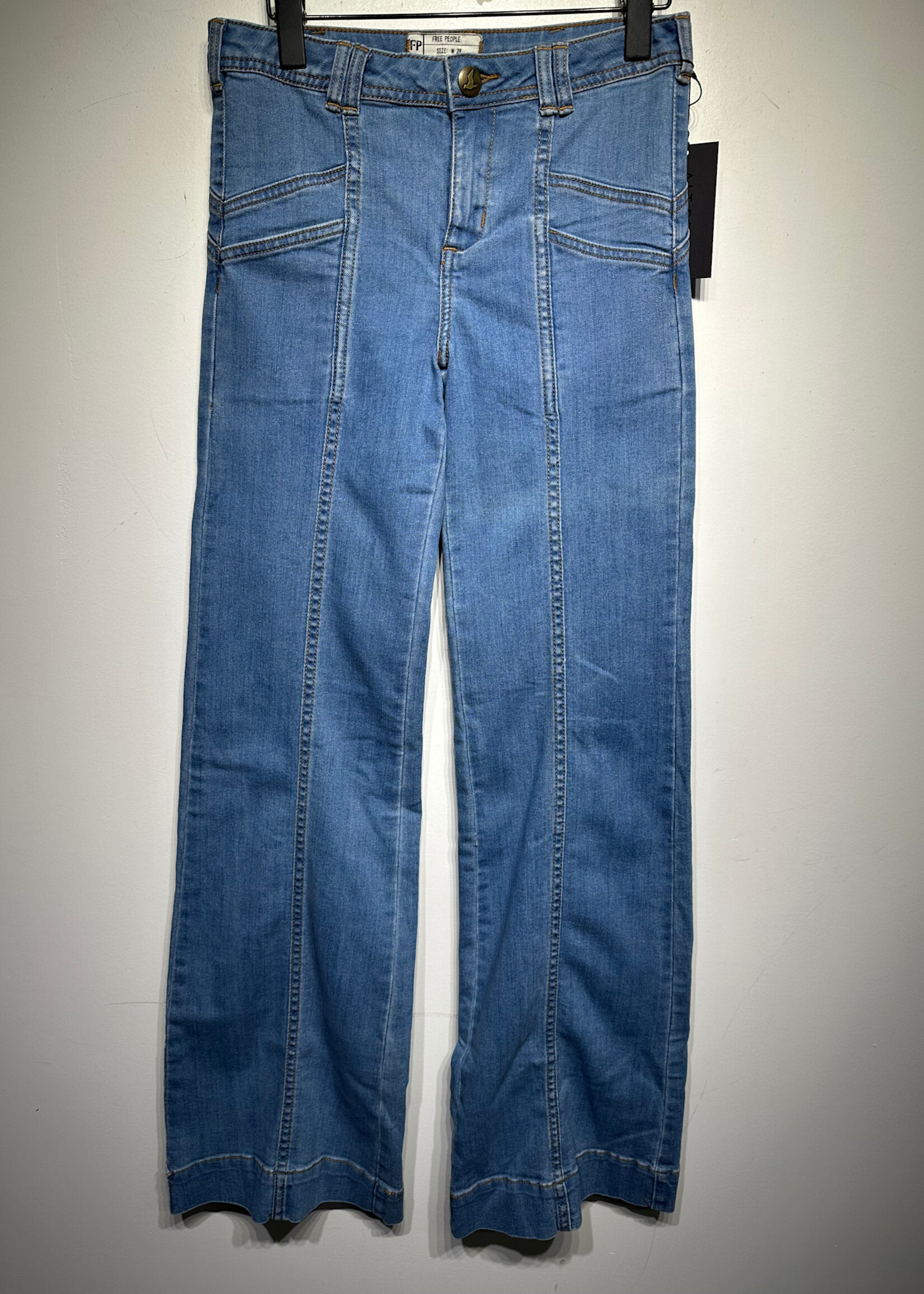 Free People Light Wash Slant Stitch Flares 28