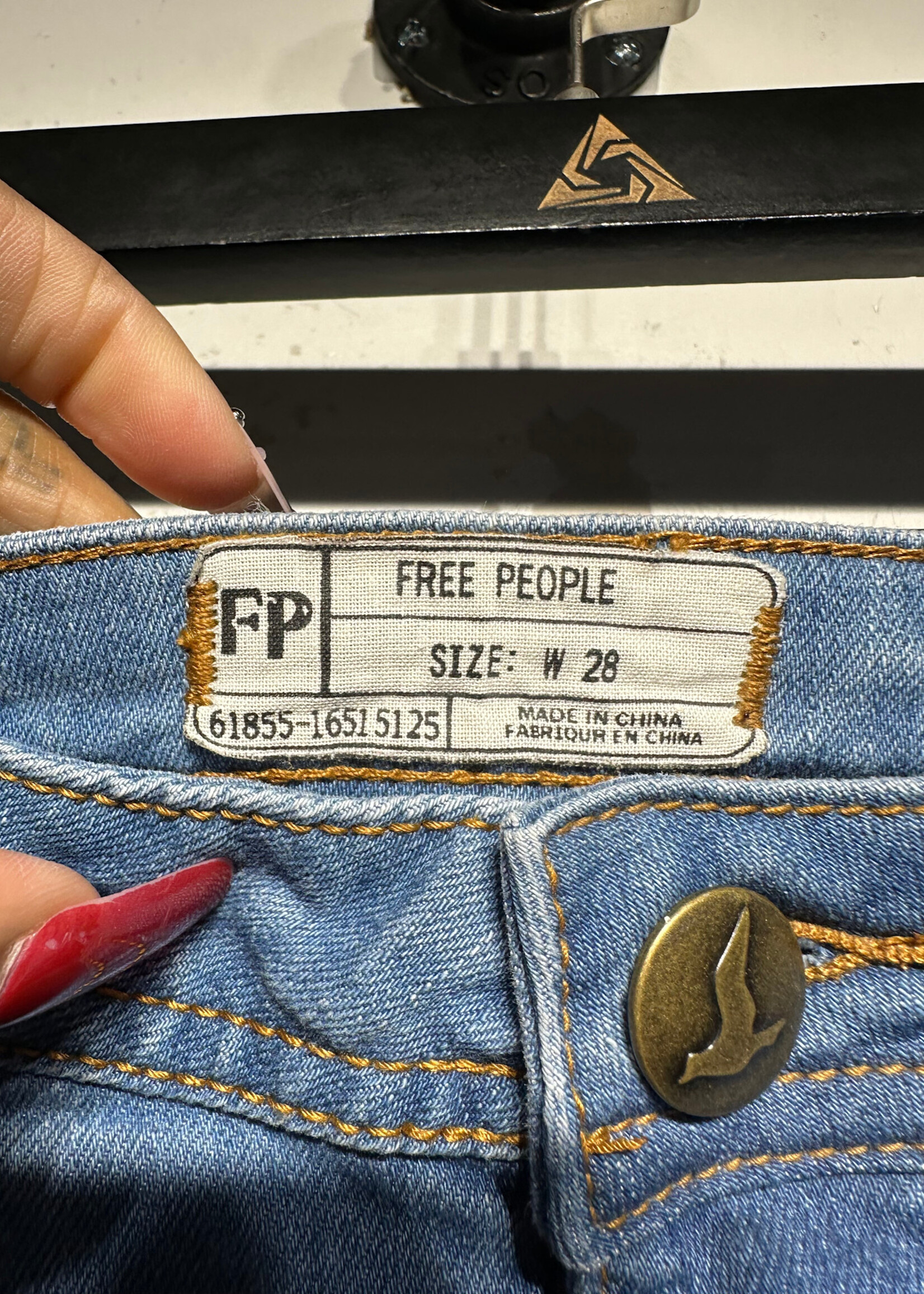 Free People Light Wash Slant Stitch Flares 28