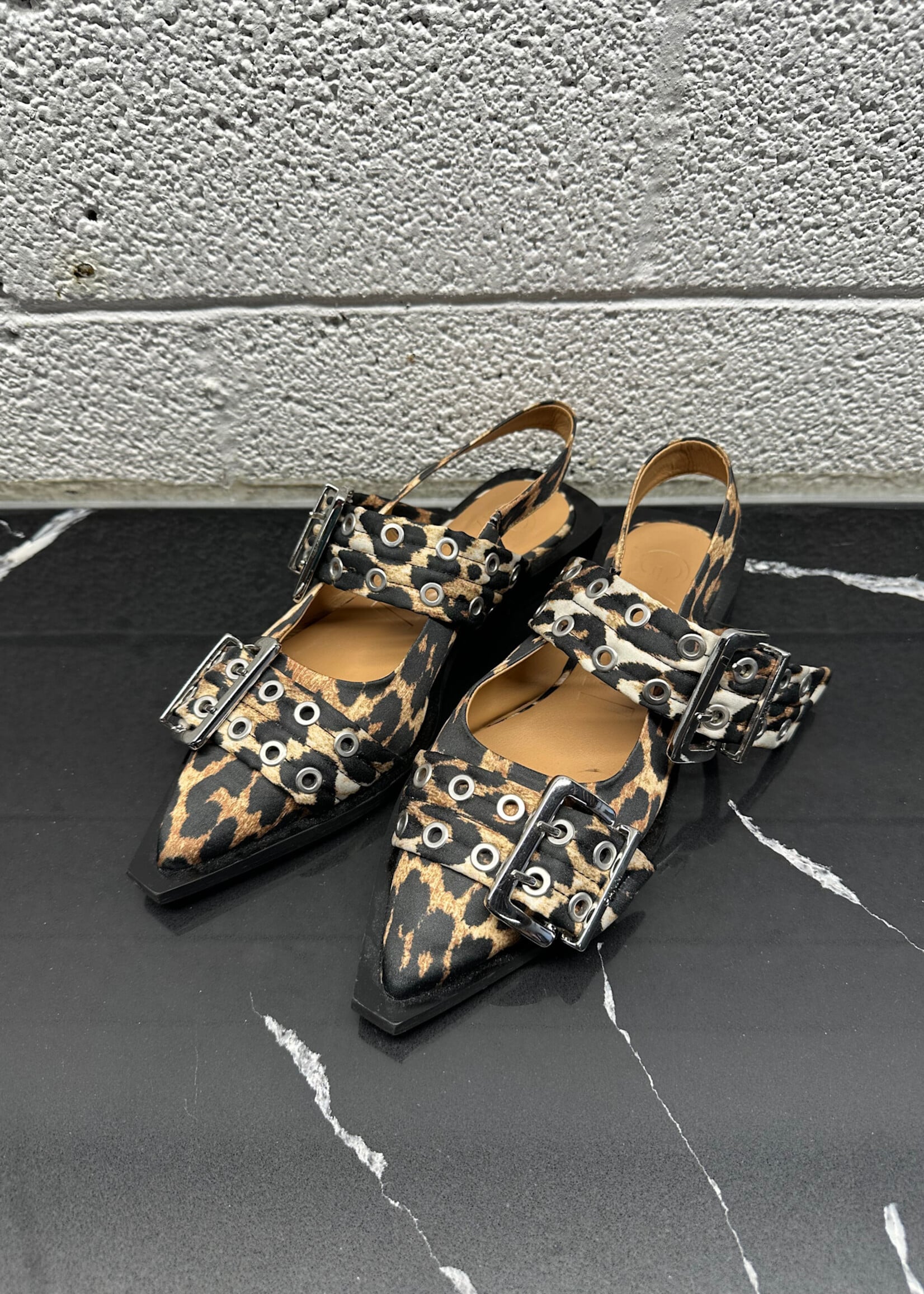 Ganni Leopard Slingback Flats 37/7