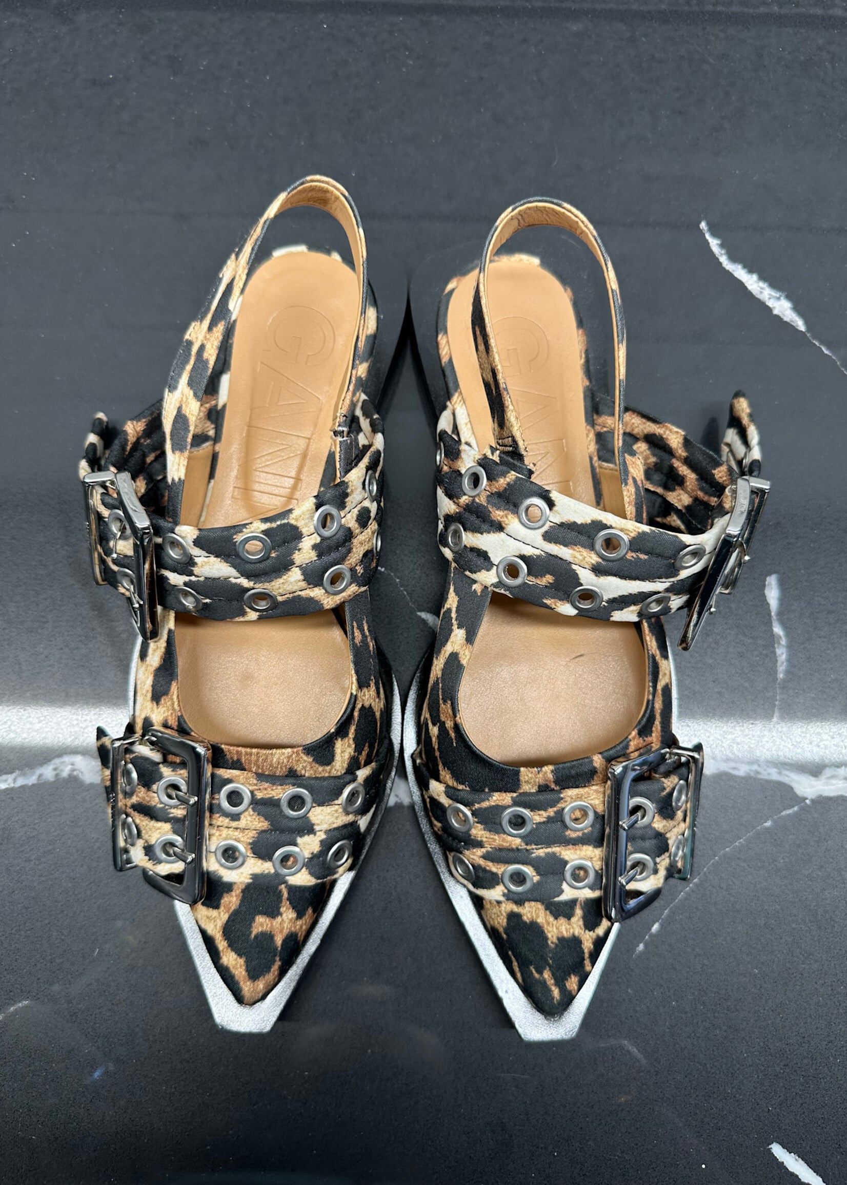 Ganni Leopard Slingback Flats 37/7